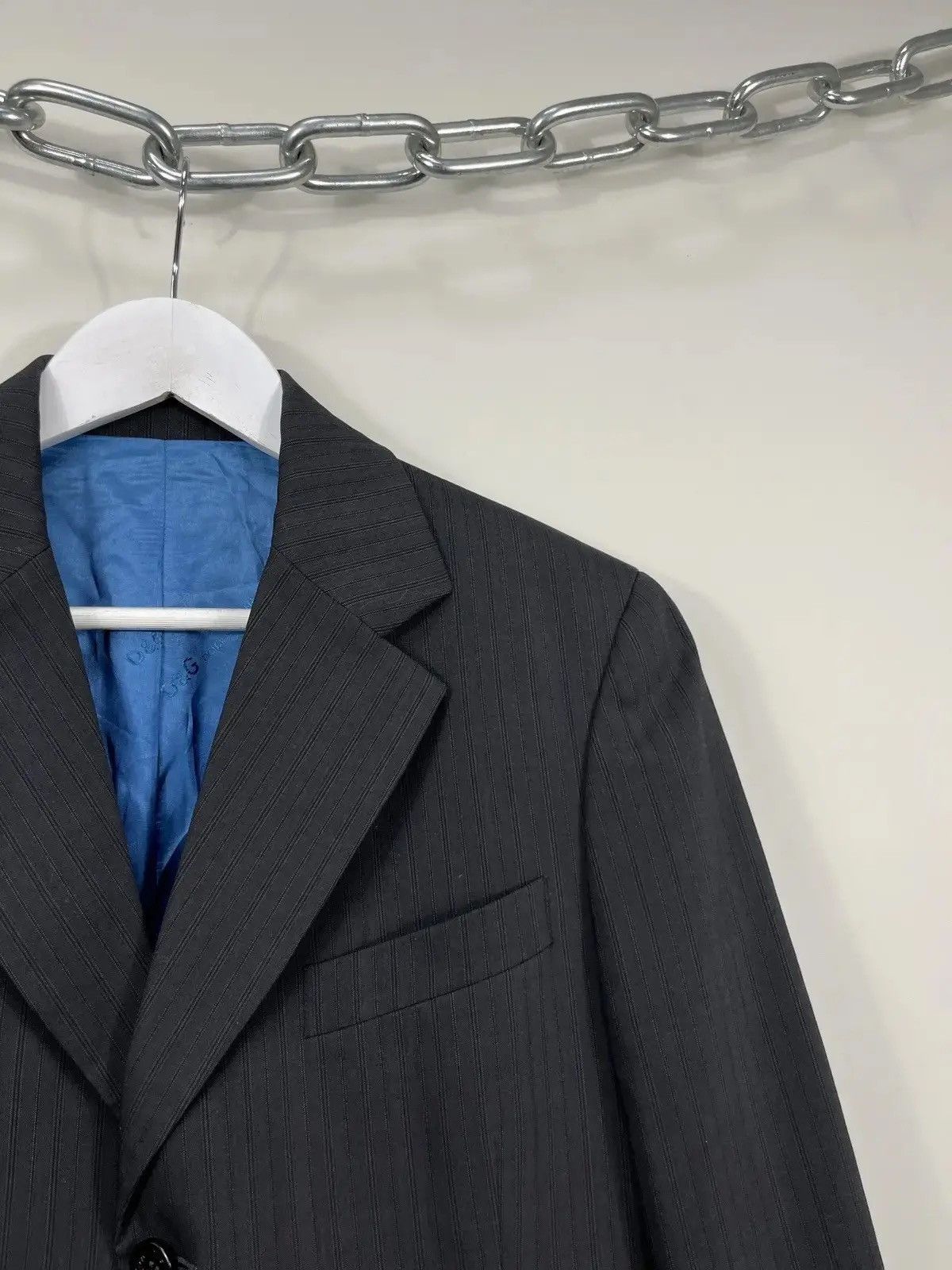 Dolce & Gabbana × Vintage Vintage Dolce & Gabanna Striped Dark Gray Wool Blazer Jacket Size 42R - 5 Thumbnail