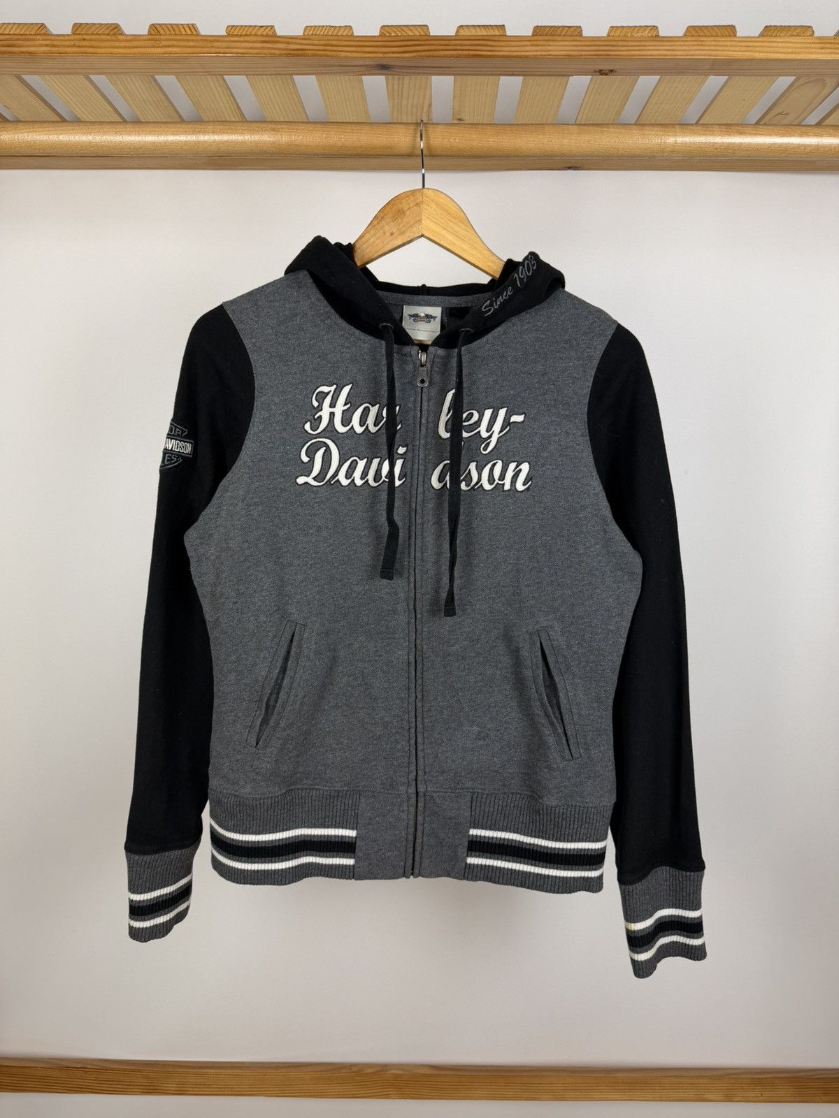Harley Davidson HARLEY DAVIDSON Full Zip Up Gray Black Sweatshirt Hoodie Size M / US 6-8 / IT 42-44 - 2 Thumbnail