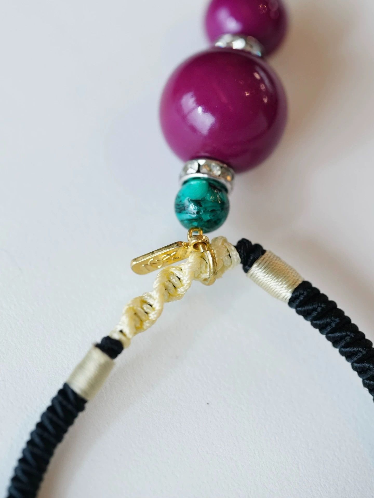 Yves Saint Laurent YSL Vintage Gourd Turquoise Amethyst Choker Black Braided Size ONE SIZE - 4 Thumbnail