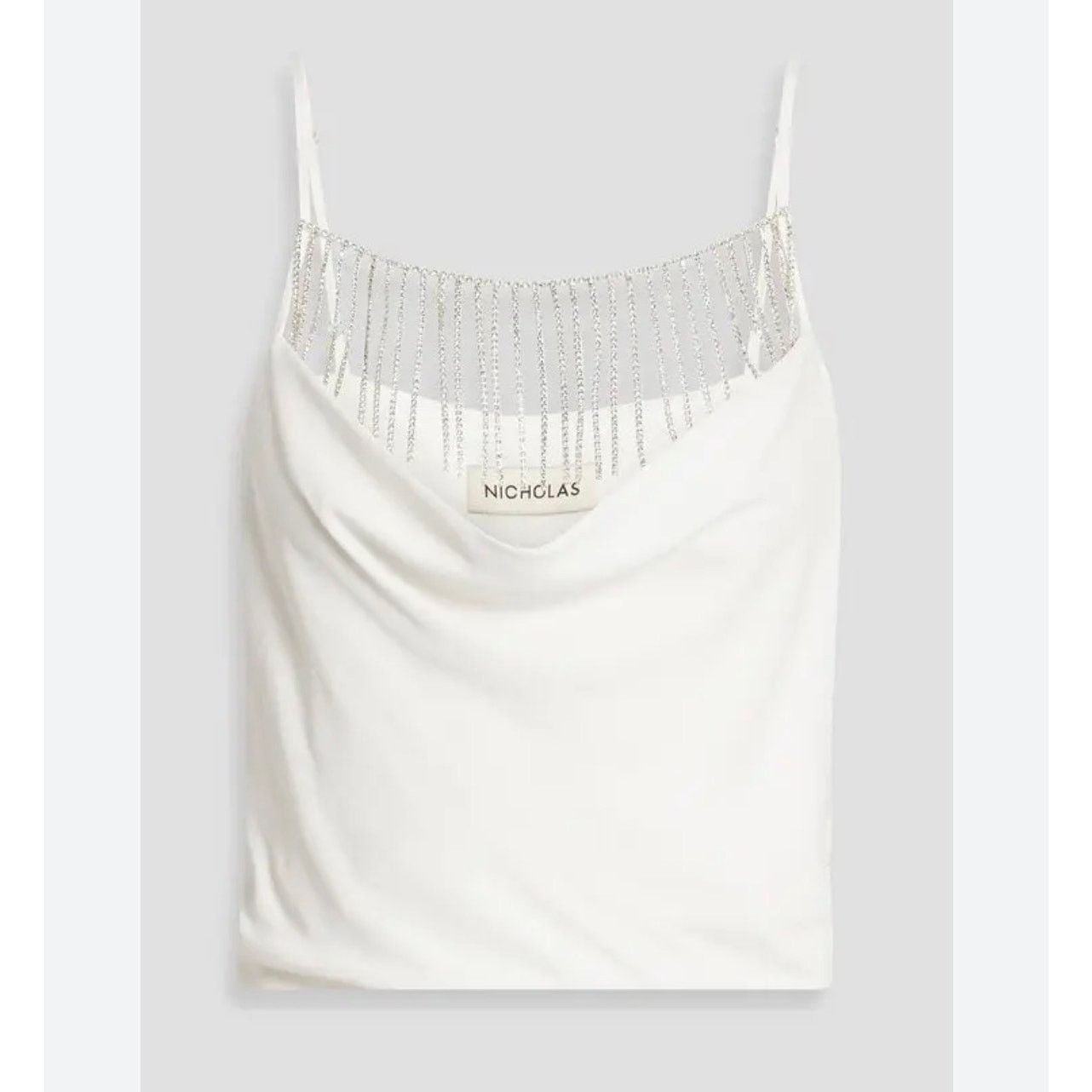 NICHOLAS Nicholas Rhinestone Fringe Cowl Neck Ivory Crop Top – M Size M / US 6-8 / IT 42-44 - 7 Thumbnail