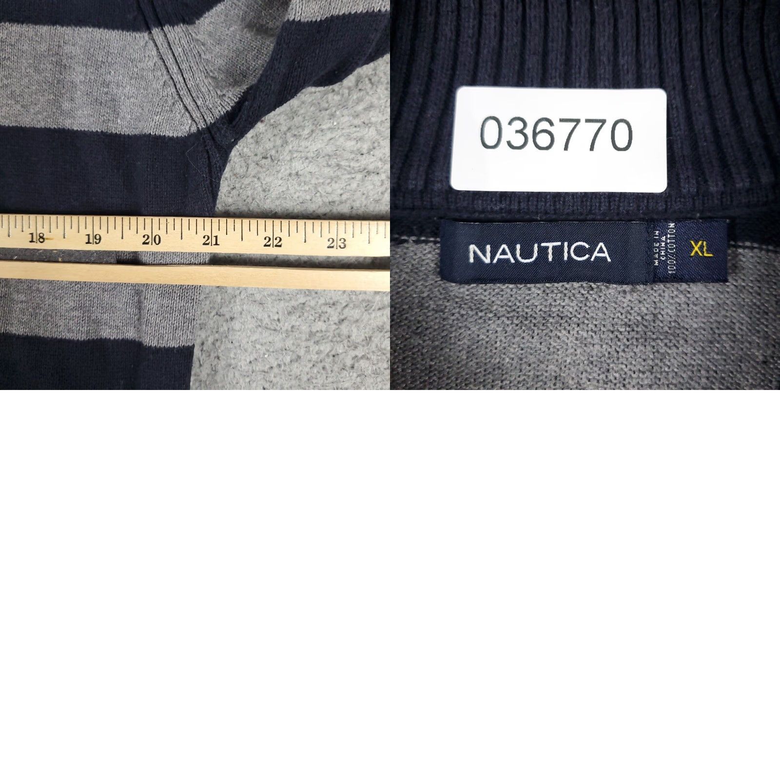 Nautica Nautica Sweater Mens XL Gray Striped 1/4 Zip Pullover Size US XL / EU 56 / 4 - 8 Thumbnail