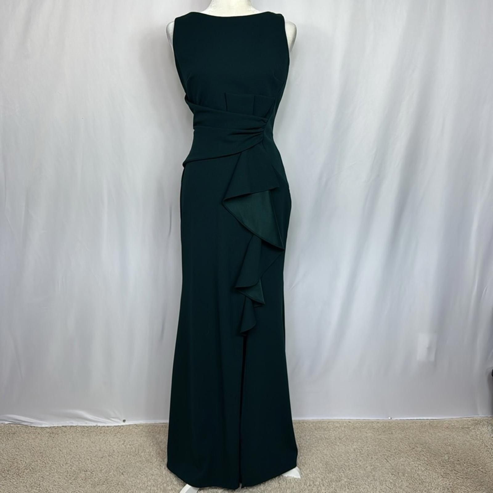 Designer Betsy and Adam Christina Ruffled Bow Dress Size 10 Green Size L / US 10 / IT 46 - 5 Thumbnail