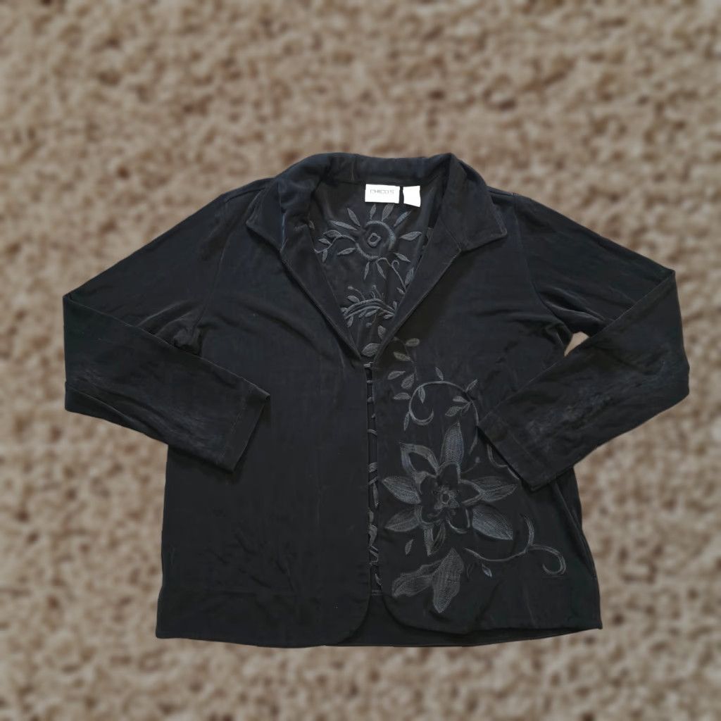 Vintage Chicos Womens Large Black Cardigan Stretch Slinky Witch Goth Career Size L / US 10 / IT 46 - 1 Thumbnail