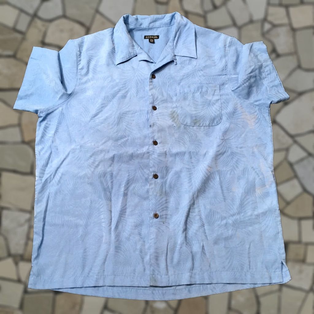 George George Shirt Button-Down Short Sleeve Sky Blue XL Adult Regular Size Blue Plaid Casual Business Men's Shirt Size US XL / EU 56 / 4 - 1 Thumbnail