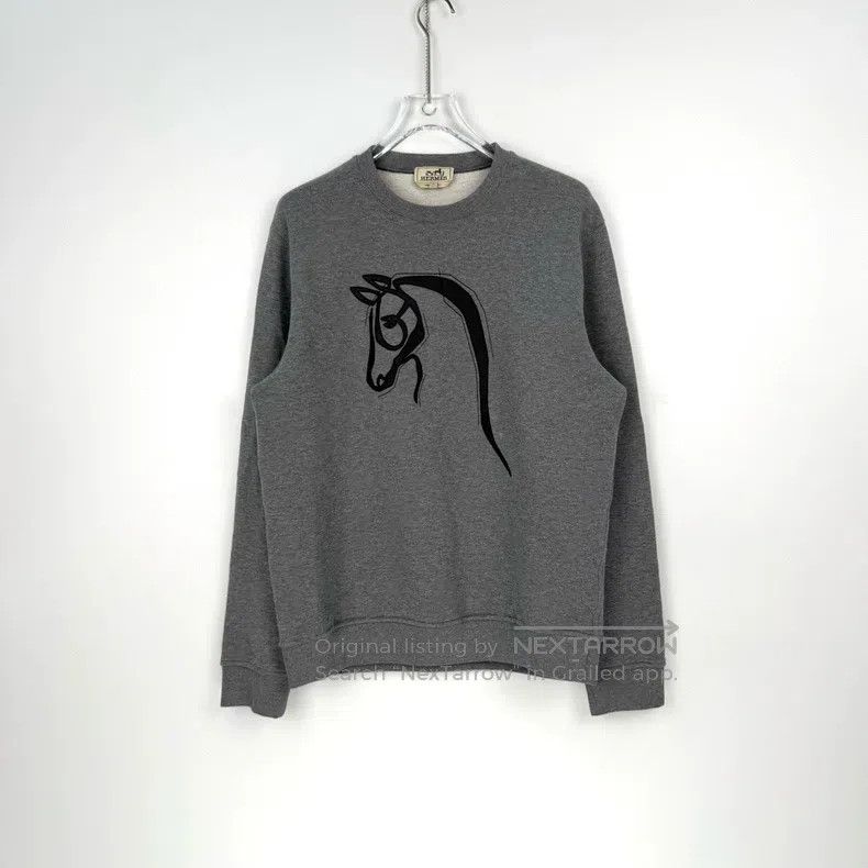 Hermes Hermes Gray Leather Horsehead Hooded Sweatshirt Size L / US 10 / IT 46 - 3 Thumbnail