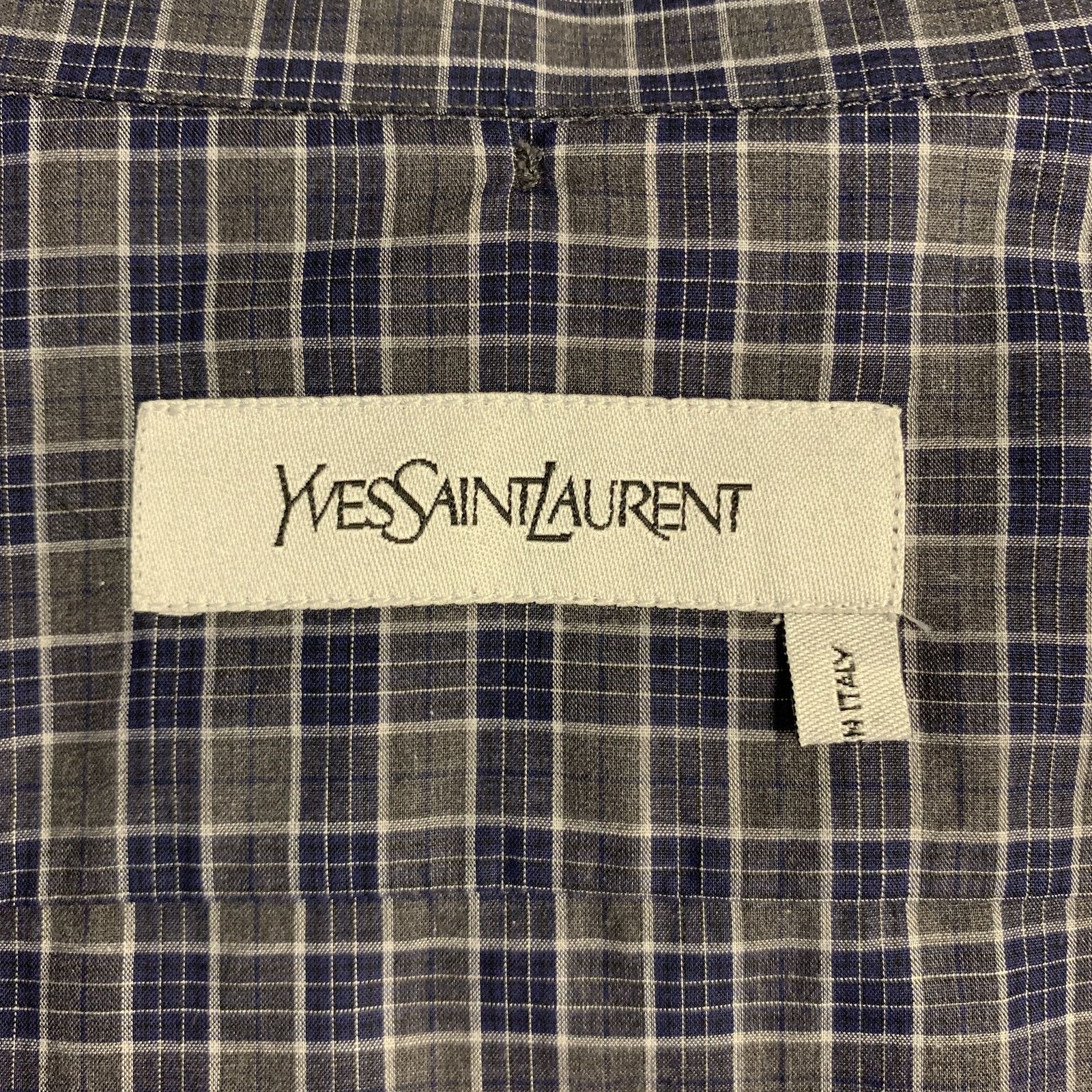 Yves Saint Laurent YVES SAINT LAURENT S Grey Navy Plaid Button Down Shirt Size US S / EU 44-46 / 1 - 6 Thumbnail