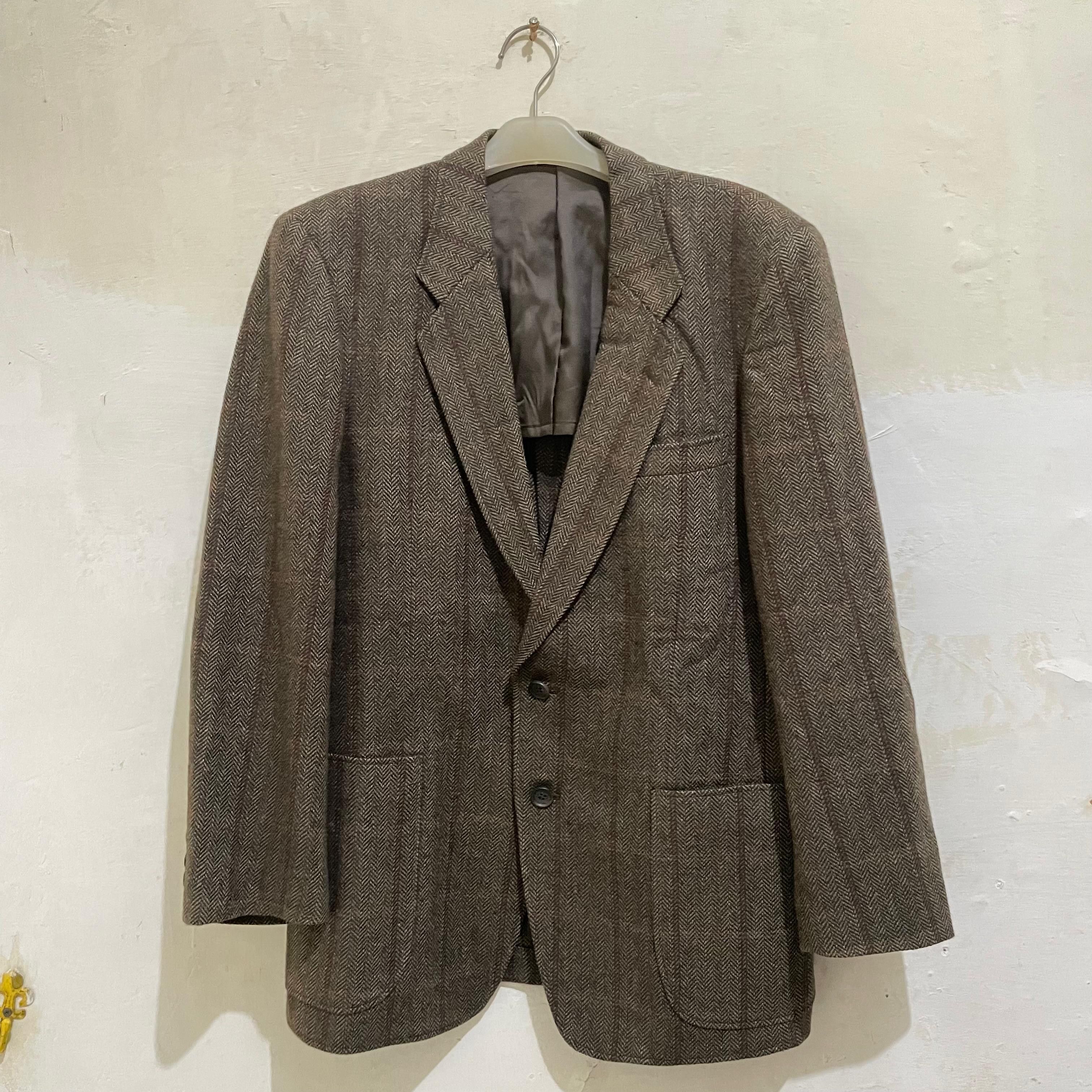 Other (MEN) Brown Wool Blazer with Tartan Herringbone Pattern Size L / US 10 / IT 46 - 1 Thumbnail