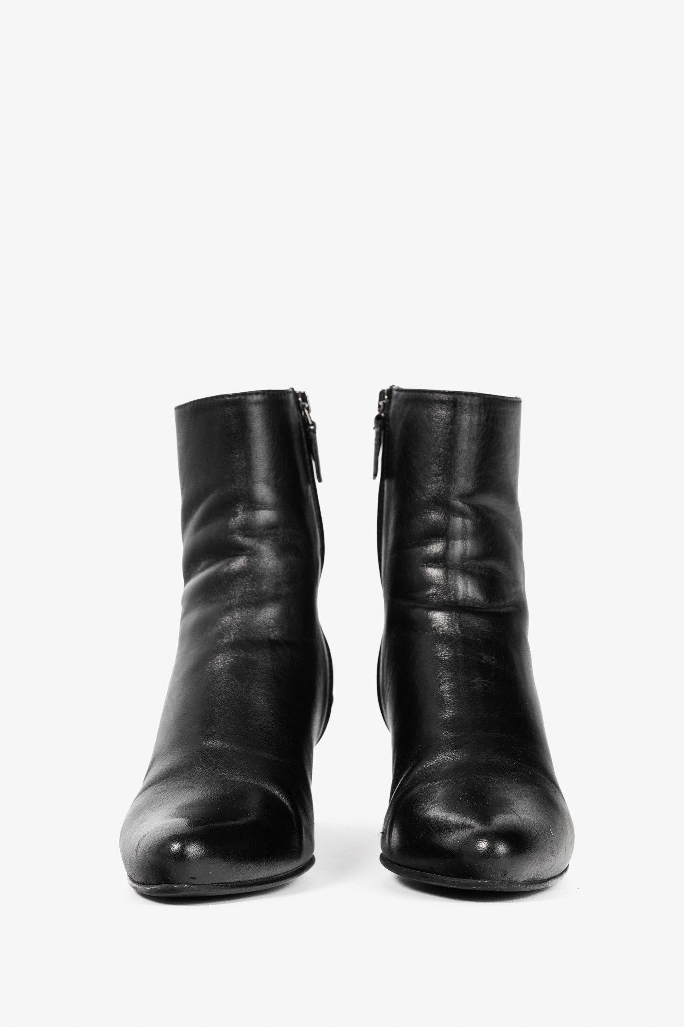 Prada Prada Black Leather Almond-Toe Ankle Boots Size US 7.5 / IT 37.5 - 2 Thumbnail