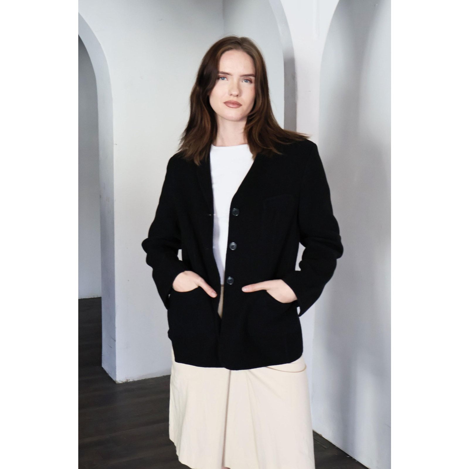 Jil Sander Vintage JIL SANDER Black Cashmere Boxy Blazer Size S / US 4 / IT 40 - 3 Thumbnail