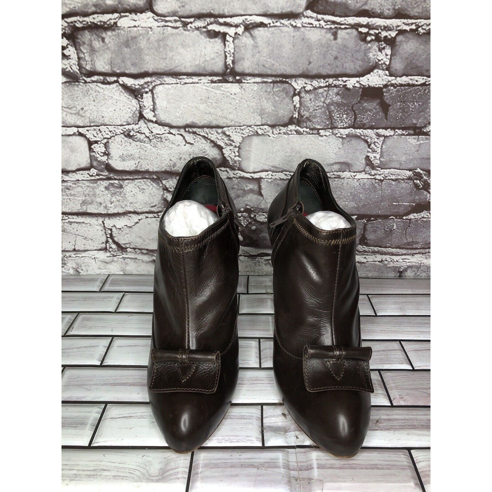 Other 7 Seven for all Mankind Brown Leather Wooden Heel Booties Wo Size US 9.5 / IT 39.5 - 11 Thumbnail