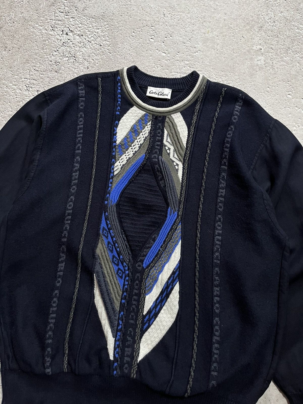 Carlo Colucci × Vintage Carlo Colucci 3D Knit Sweater – Linen Back & Sleeves, Rare Size US L / EU 52-54 / 3 - 4 Thumbnail
