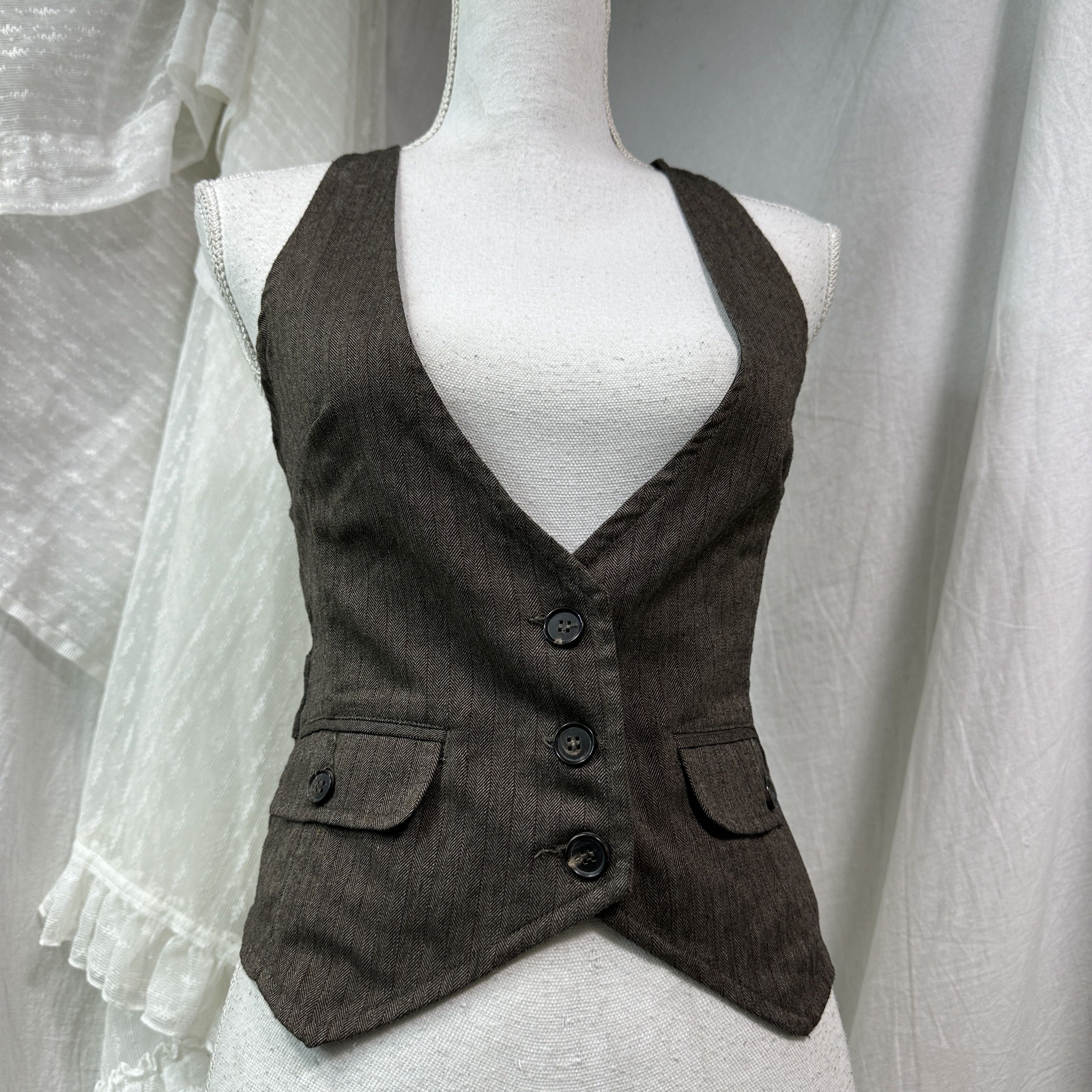 Vintage Vintage Avant Garde Office Siren Pinstripe Vest Y2K Size M / US 6-8 / IT 42-44 - 4 Thumbnail