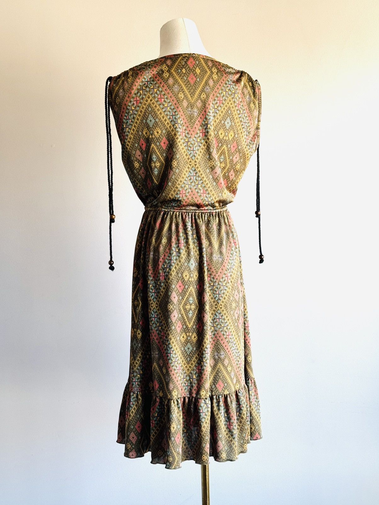Betsey Johnson Vintage y2k Betsey Johnson boho print jersey dress s 4 olive Size S / US 4 / IT 40 - 3 Thumbnail