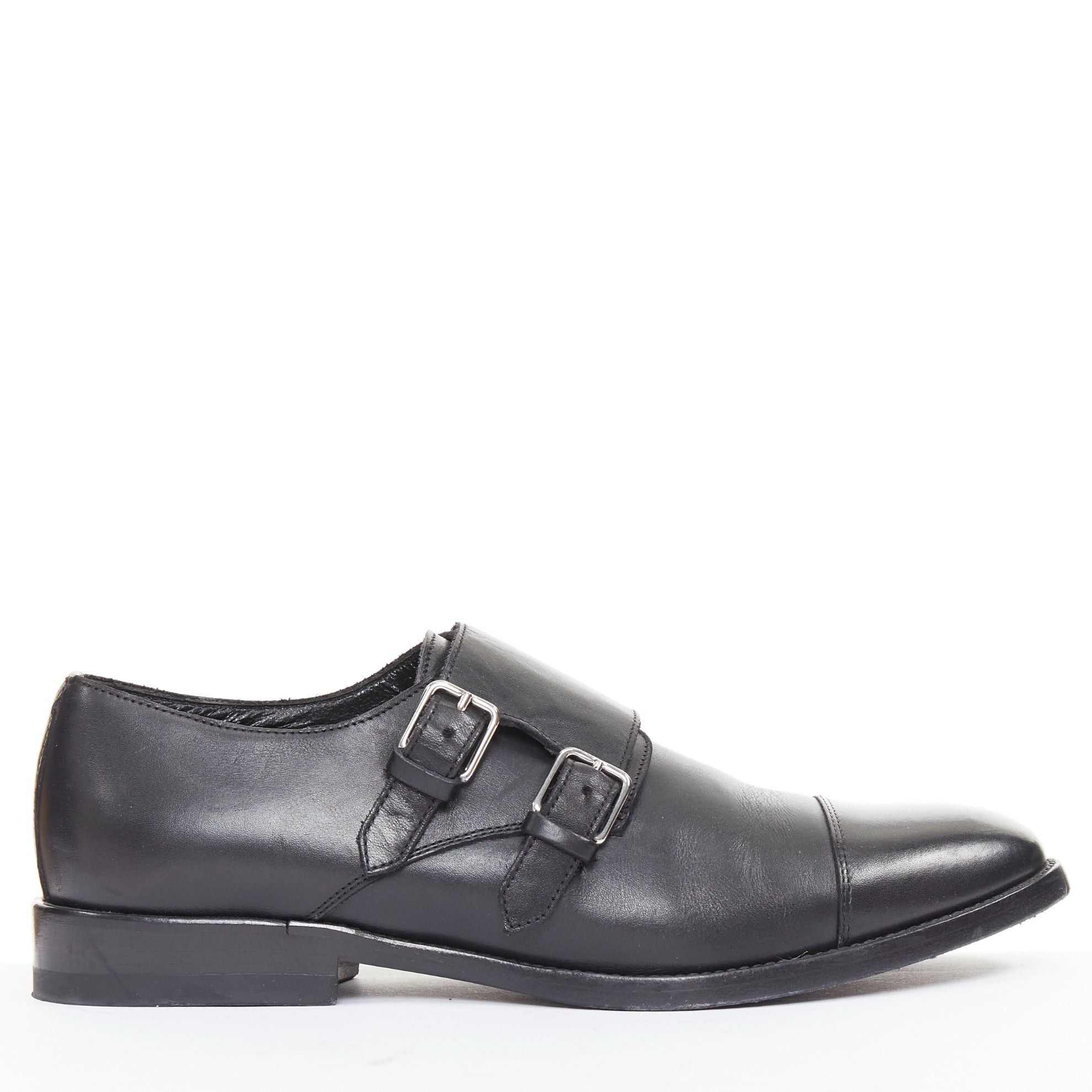 Saint Laurent Paris SAINT LAURENT black leather silver buckle double monk strap oxford shoes EU35.5 Size US 5.5 / IT 35.5 - 1 Thumbnail