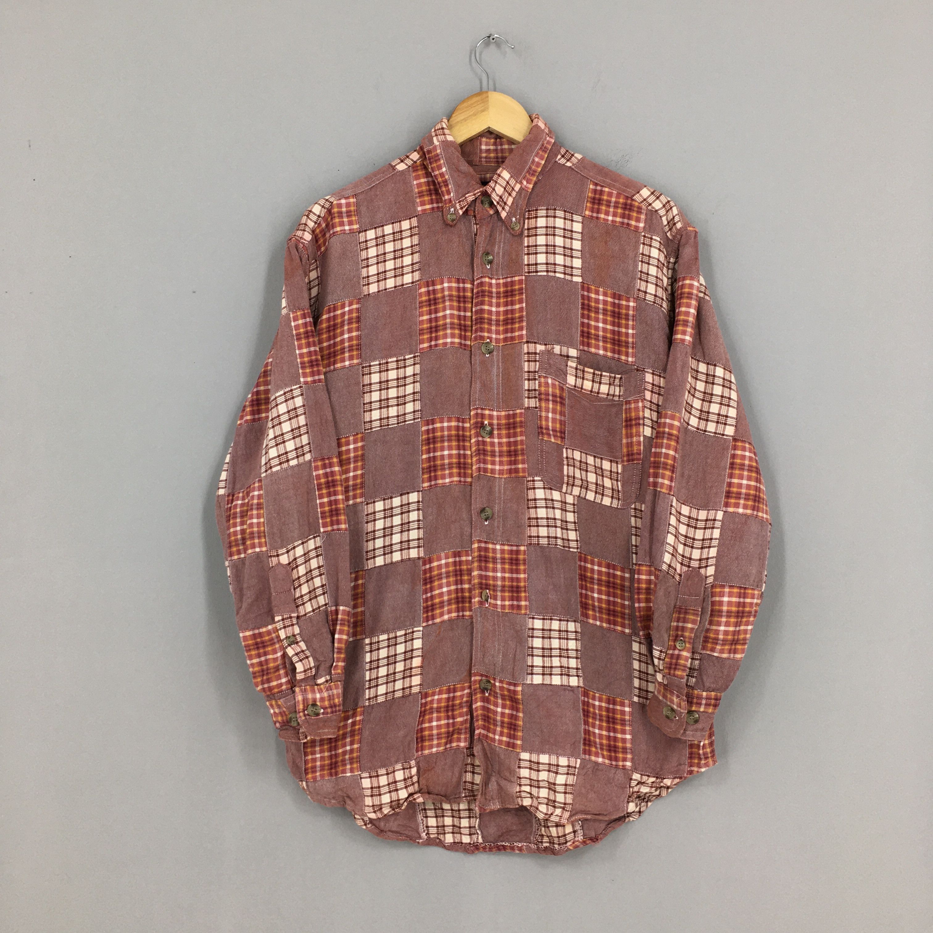 image of Patchwork Flannel Shirt Medium Checkered Tartan, Men's