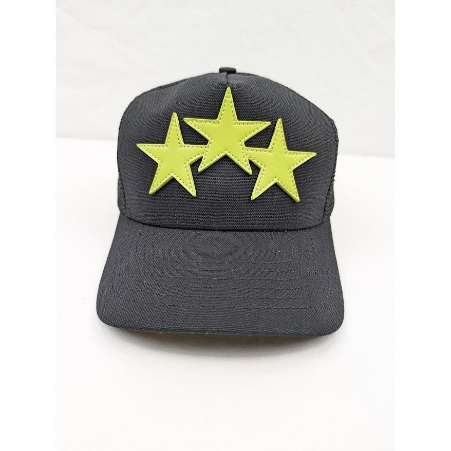 Amiri o1rshd1 Q:12 / Three Star Trucker Cap / Hat in Black/Lime Size ONE SIZE - 3 Thumbnail