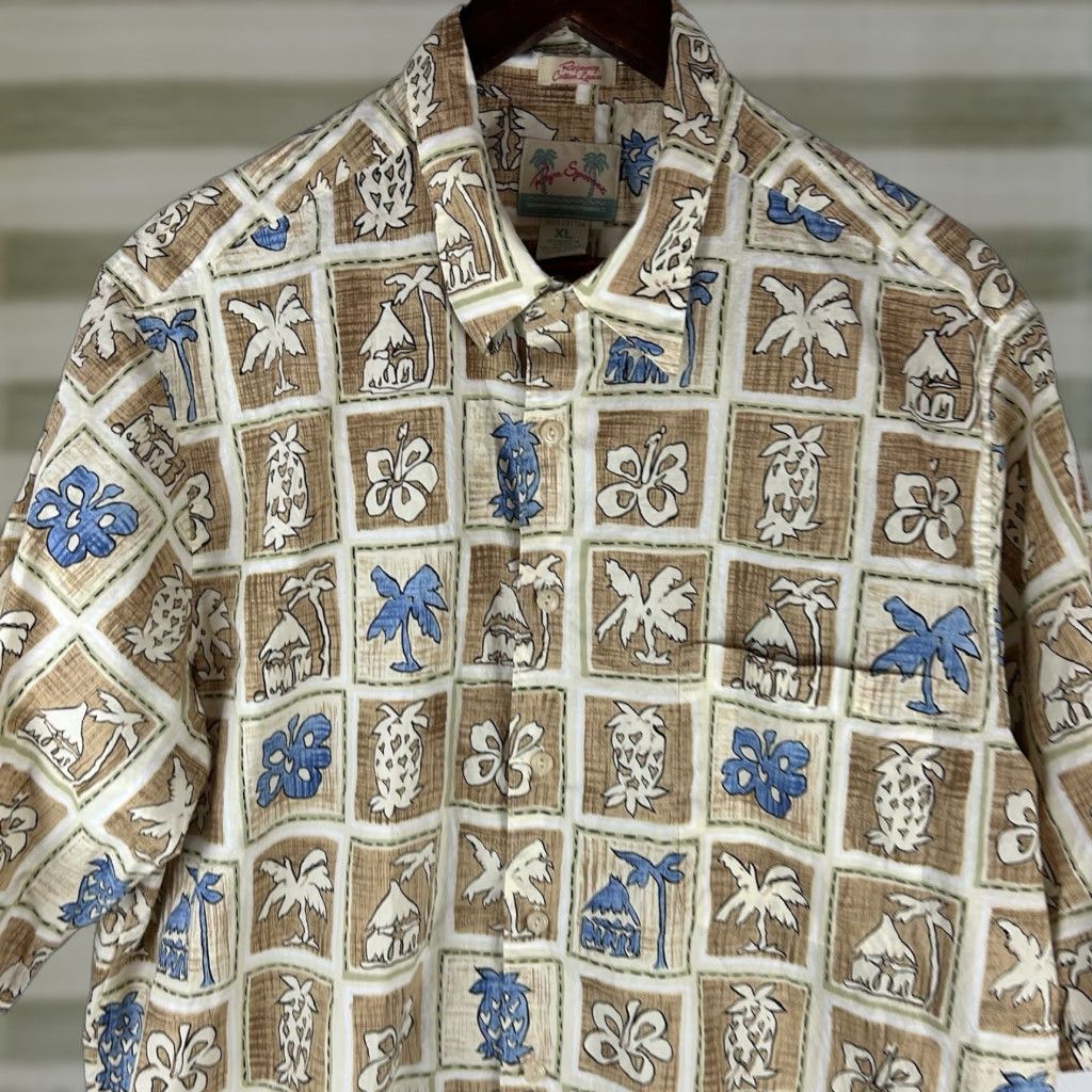 Reyn Spooner VINTAGE Reyn Spooner Regency Cotton Lawn Palm Trees Pineapple Hawaiian Shirt XL Men Brown Tan Blue Short Sleeve Button-Up Collared Size US XL / EU 56 / 4 - 1 Thumbnail