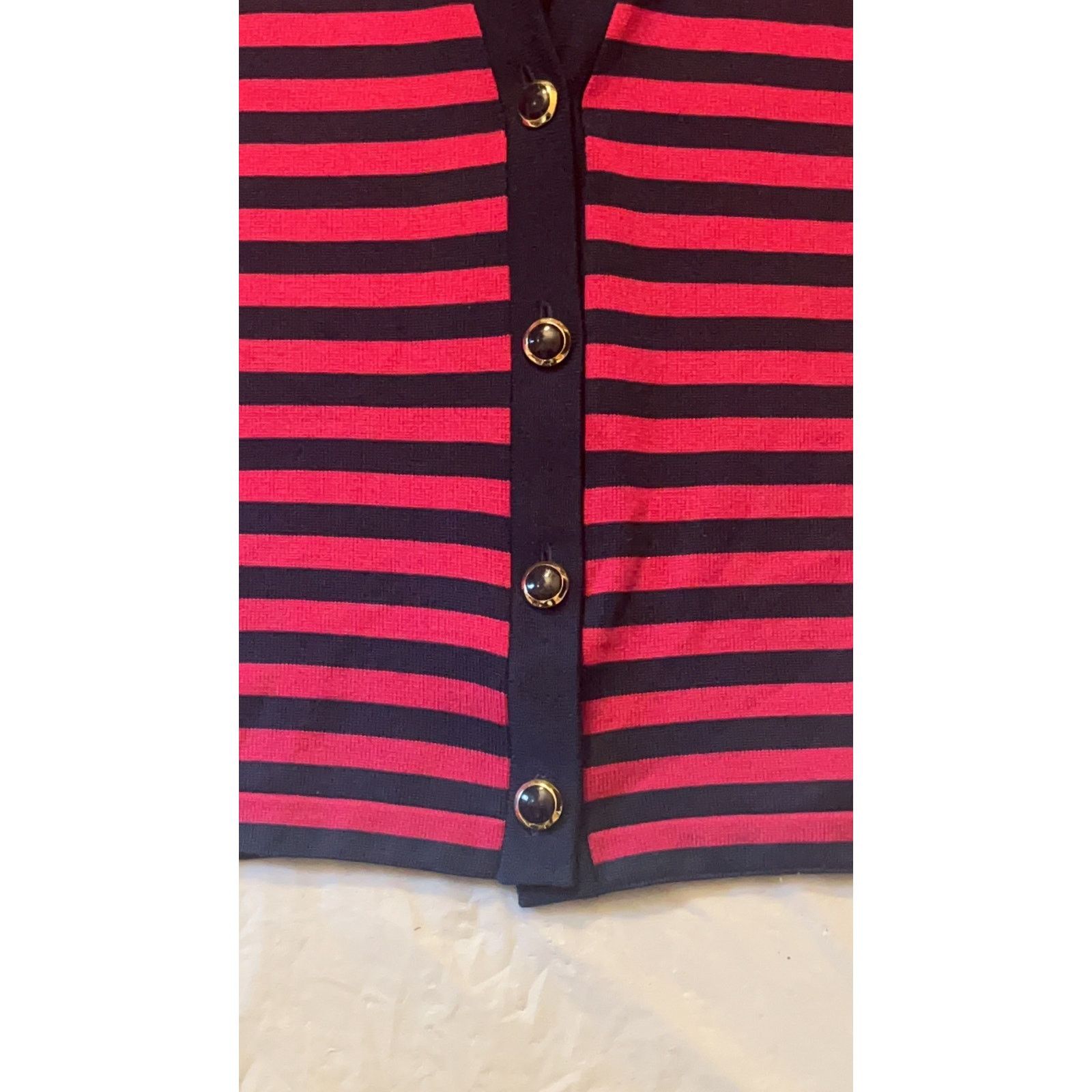 Other St. John Sportswear Navy/Magenta Striped V-Neck Cardigan Size M / US 6-8 / IT 42-44 - 11 Thumbnail