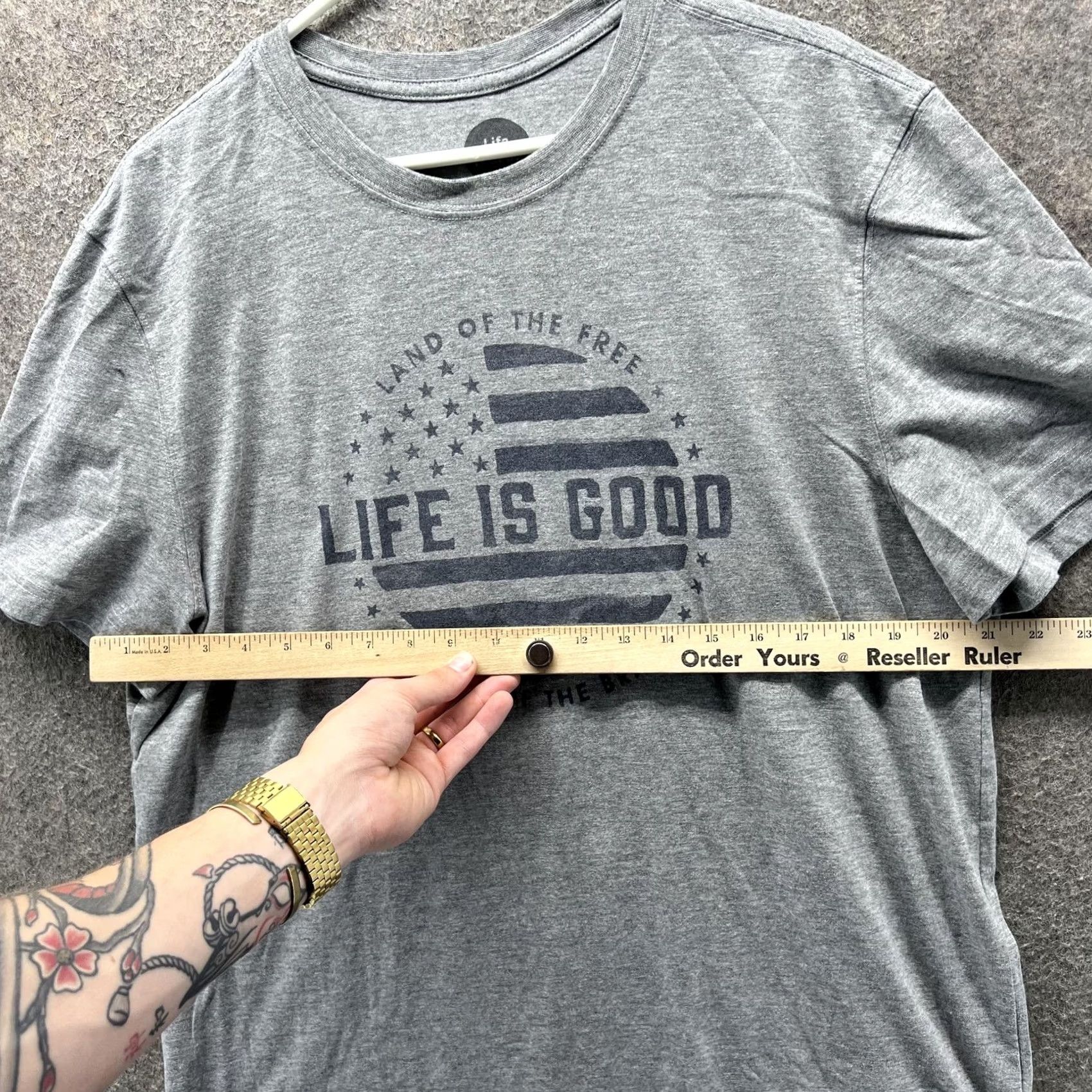 Life is Good Life Is Good Shirt Mens Large Crusher Tee American Flag Graphic USA Crewneck Shirt Size US L / EU 52-54 / 3 - 7 Thumbnail