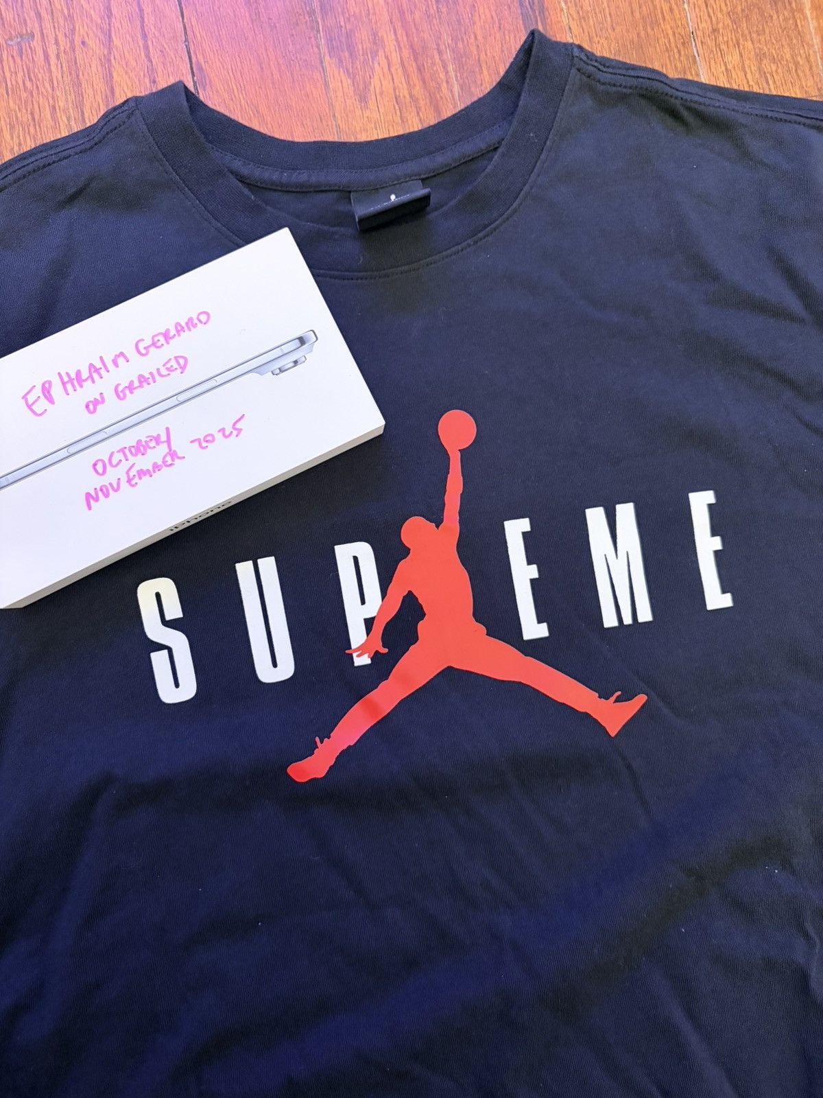 Jordan Brand × Supreme Supreme x Jordan Black Tee XL Size US XL / EU 56 / 4 - 3 Thumbnail