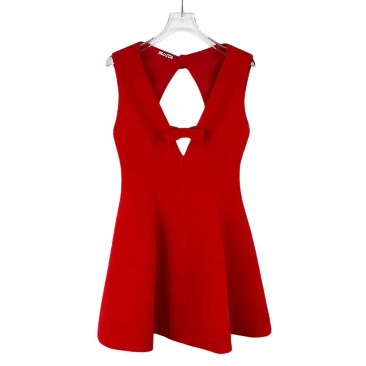 Miu Miu Miu Miu Red V-neck Bow Cutout Back Sleeveless Dress K26WX Size L / US 10 / IT 46 - 1 Thumbnail