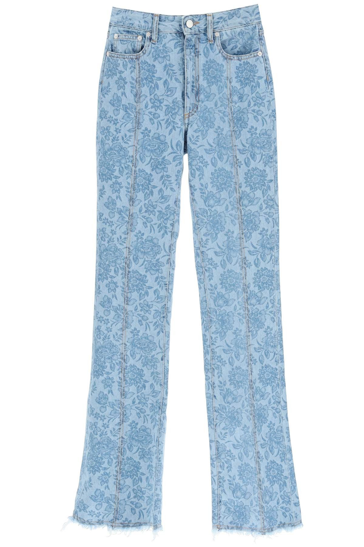 image of Alessandra Rich Flower Print Flared Jeans in Light Blue, Women's (Size 26)