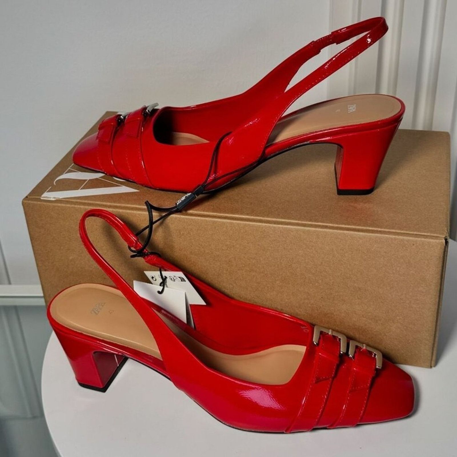 Zara ZARA Red Patent Slingbacks NWT Size US 7.5 / IT 37.5 - 14 Thumbnail