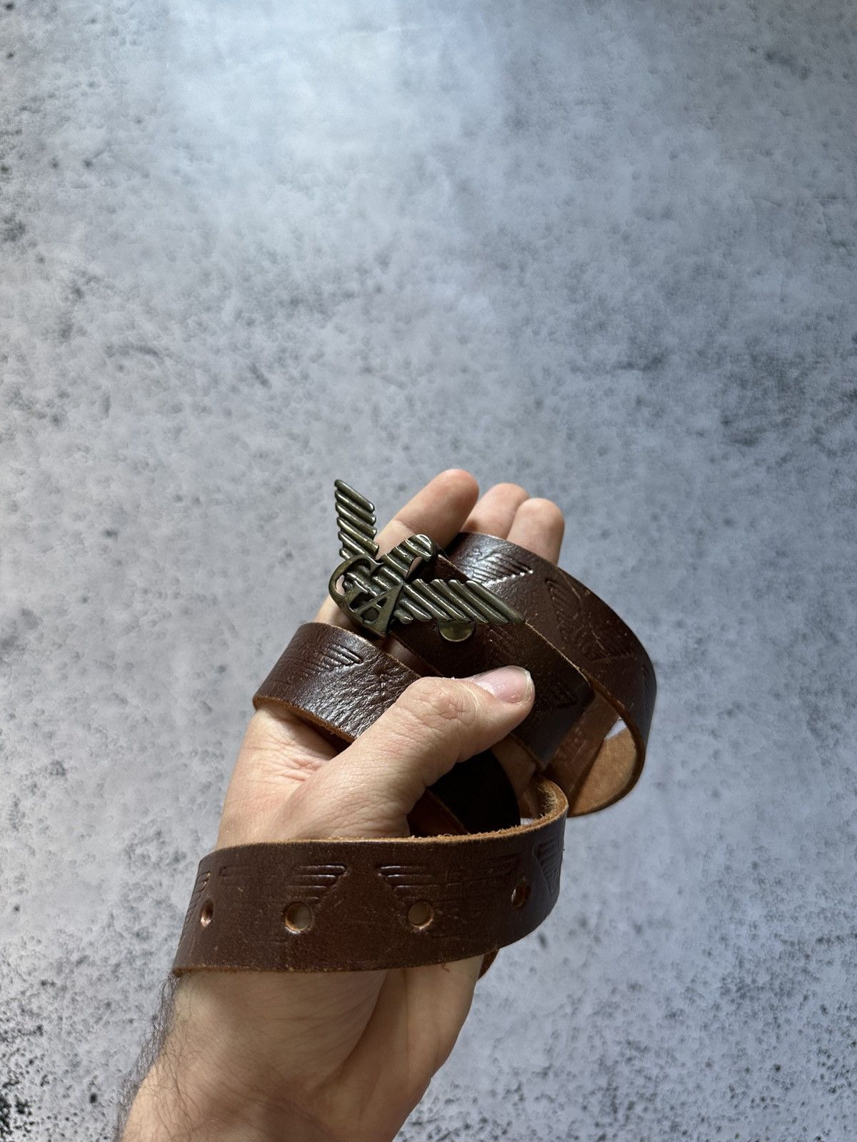 Giorgio Armani × Vintage Vintage Georgia Armani Brown Leather Belt Monogram Logo Y2K Size ONE SIZE - 2 Thumbnail