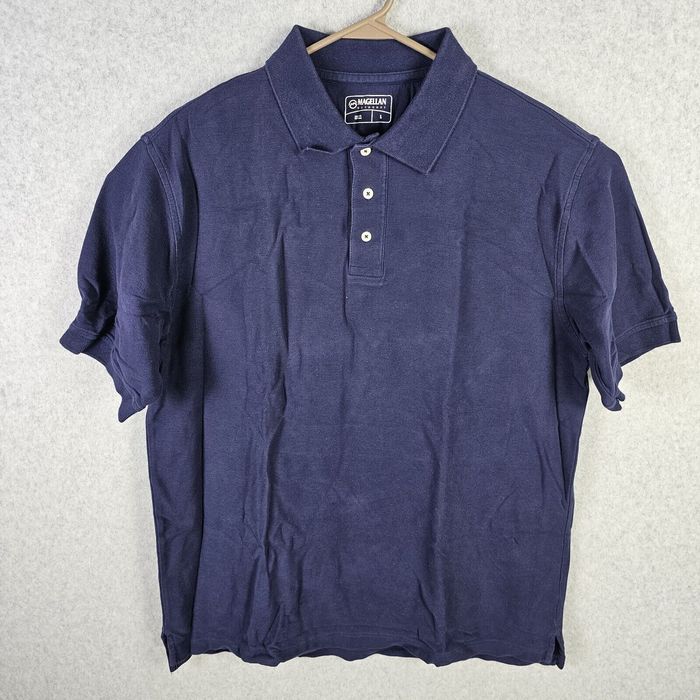 Vintage Magellan Outdoors Polo Shirt Mens Large Navy Blue Short Sleeve Knit  Cotton Fish