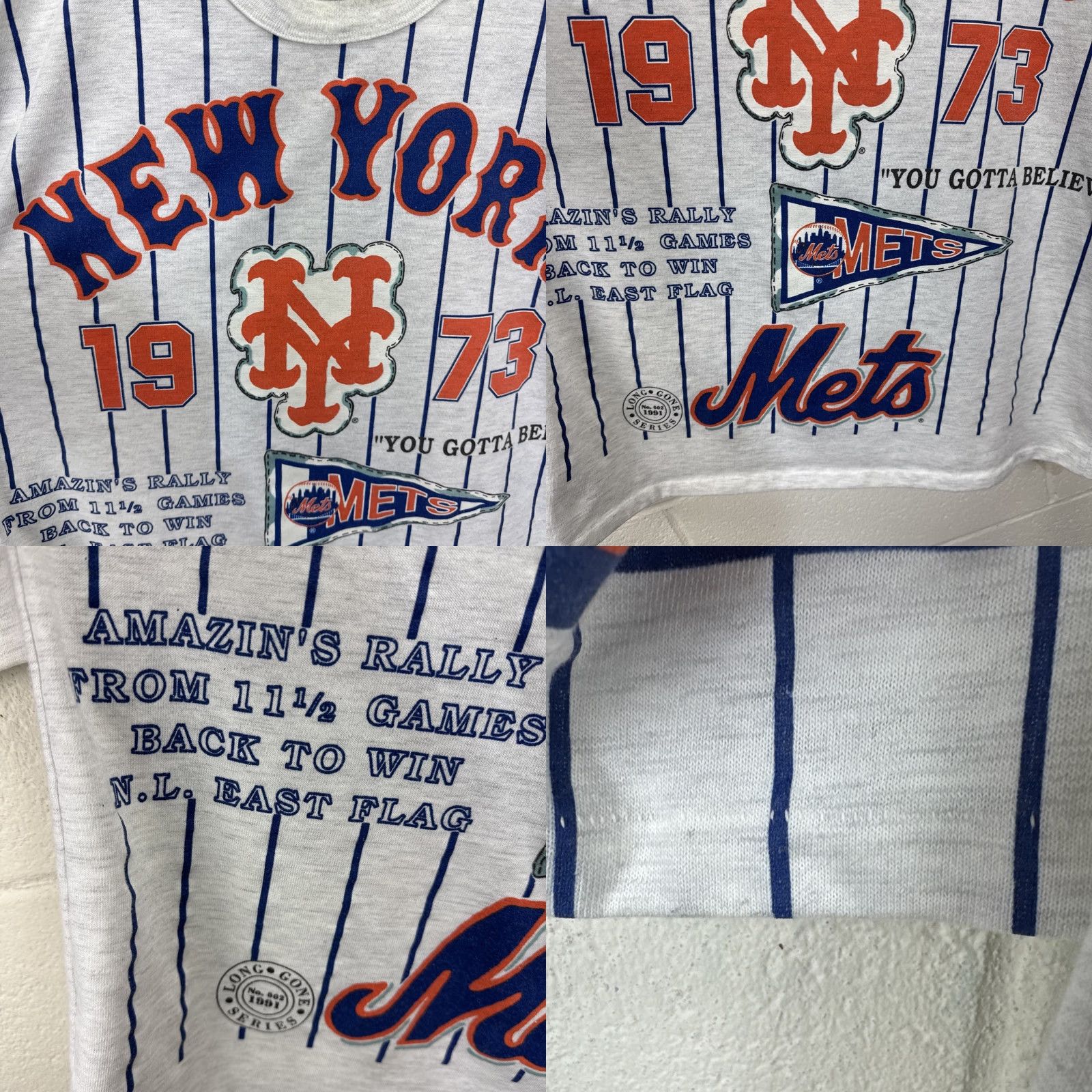 Vintage VINTAGE 90s New York Mets 1973 Long Gone All Over Print Cotton Baseball Shirt Adult Large Gray Unisex Size US L / EU 52-54 / 3 - 8 Thumbnail