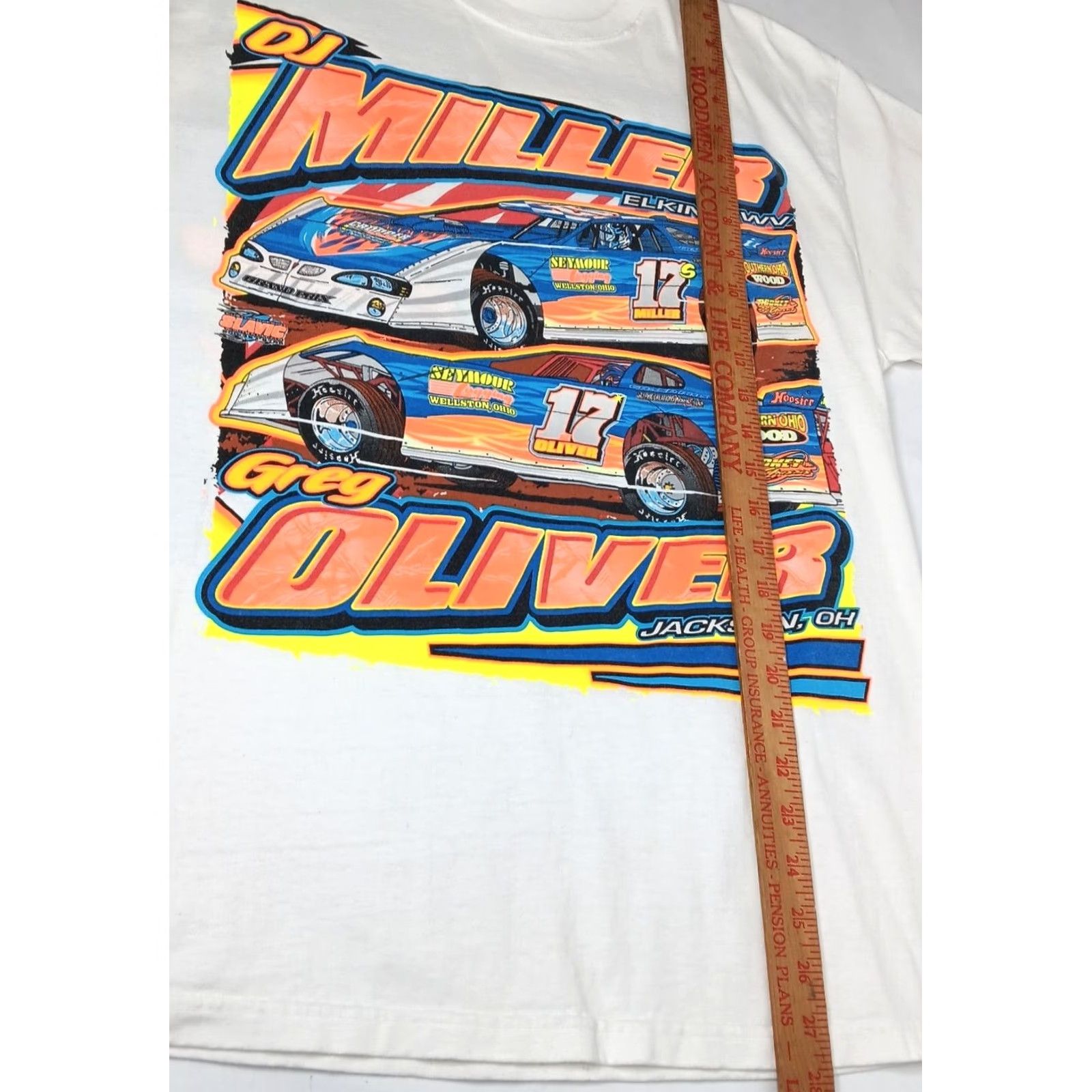 Fruit Of The Loom DJ Miller Race T Shirt L White Cotton Crew Neck Short Sleeve Men Stock Car Racing Elkins WV Motorsports Graphic Print 2000s Size US L / EU 52-54 / 3 - 6 Thumbnail