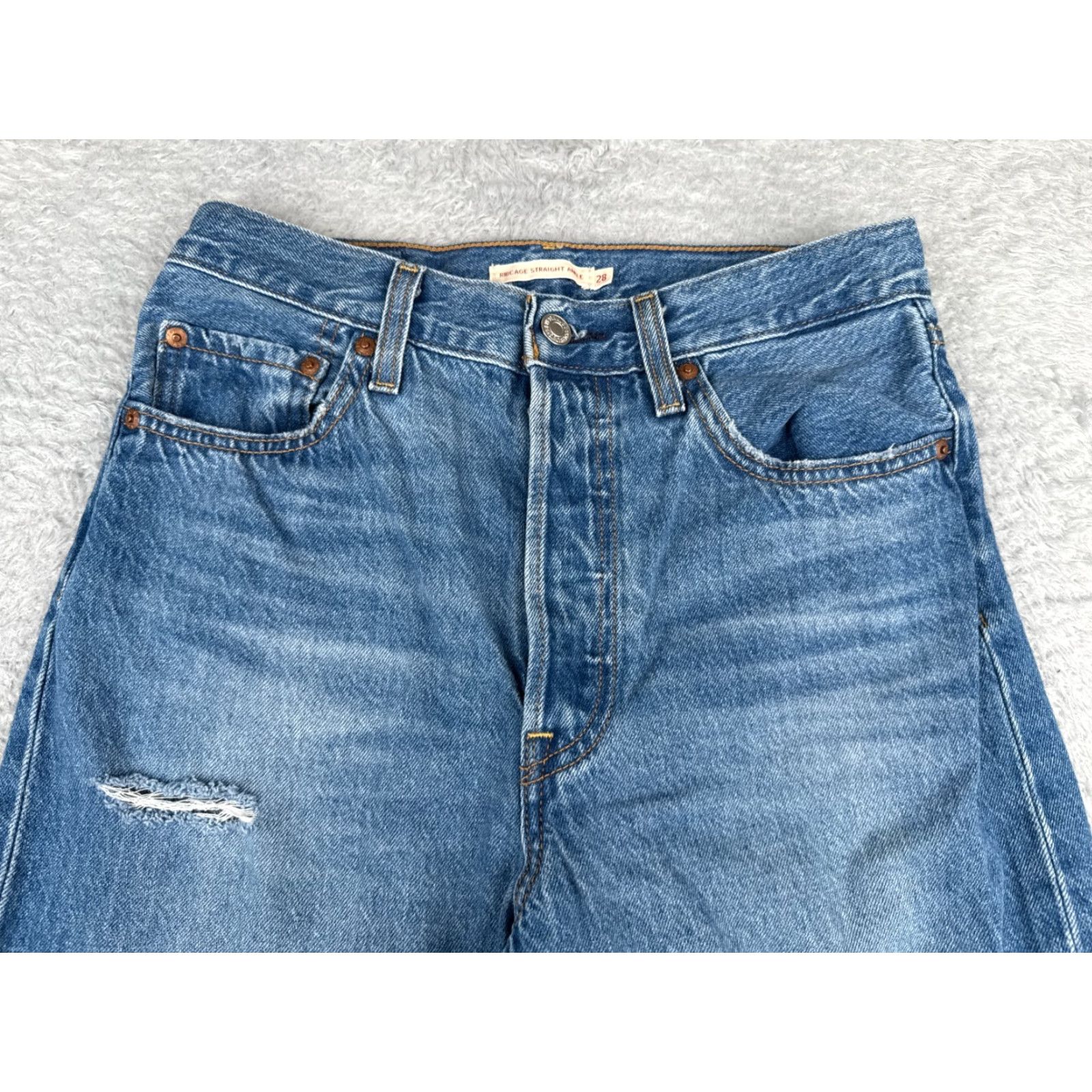 Levi's Levis Premium Jeans Women 28 Blue Big E Ribcage Straight Ankle Cotton 28x27 Size 28" / US 6 / IT 42 - 4 Thumbnail