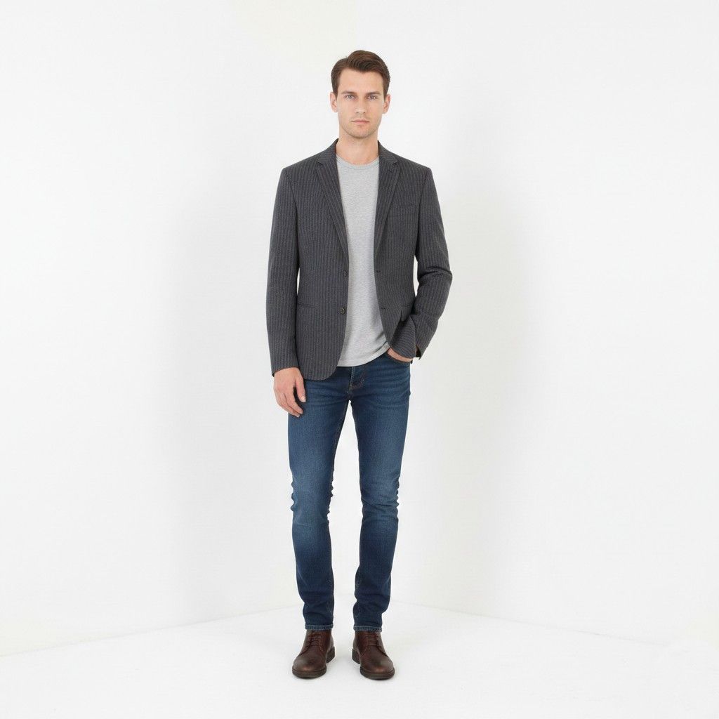Jaeger Jaeger Men 40 Blazer Gray Striped 100% Wool 8348 Size 40R - 1 Thumbnail