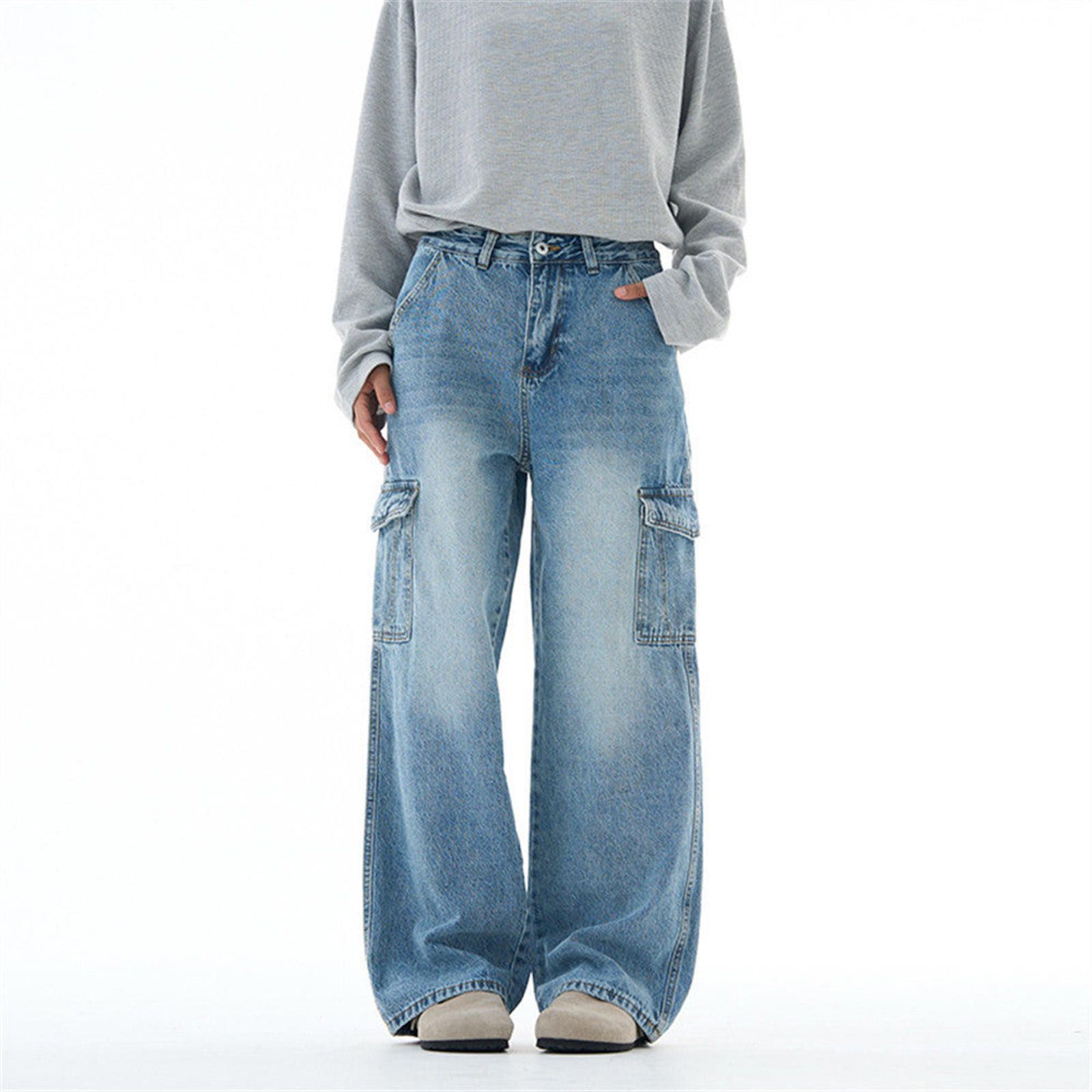 Vintage Light Blue Wide Leg Cargo Denim Jeans, Relaxed Fit Size US 32 / EU 48 - 1 Thumbnail