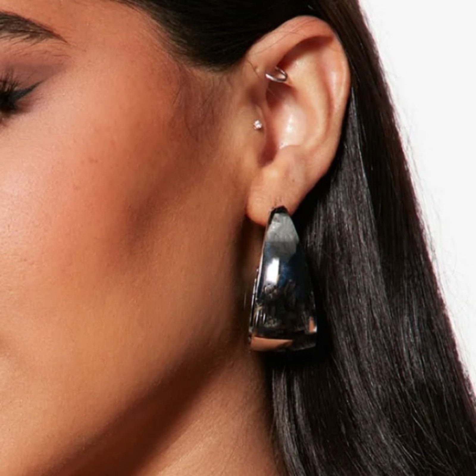 Other FASHION NOVA Silver Crazy Talk Hoop Earrings NWT Size ONE SIZE - 1 Thumbnail