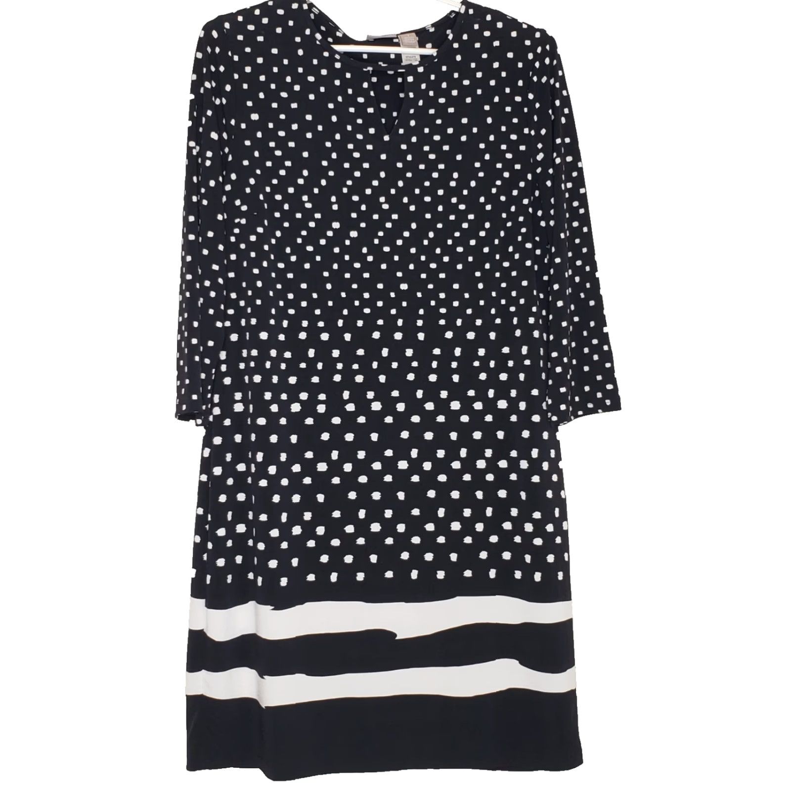 Vintage VINTAGE Chico’s Shift Dress Black White Print Key Hole Neck 3/4 Sleeve Knee Length Stretch Women's Size 1 Size XS / US 0-2 / IT 36-38 - 2 Thumbnail