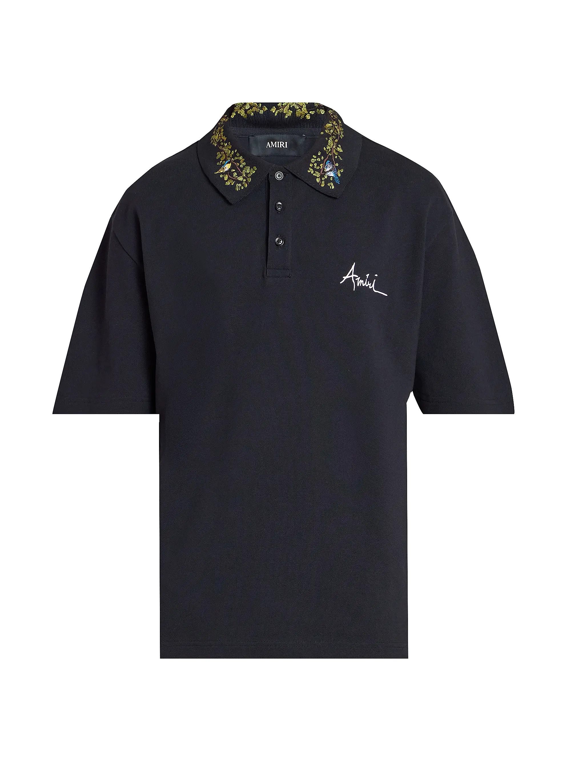 Amiri os11x0526 Embroidered Floral Collar Polo Shirt in Black Size US S / EU 44-46 / 1 - 1 Thumbnail