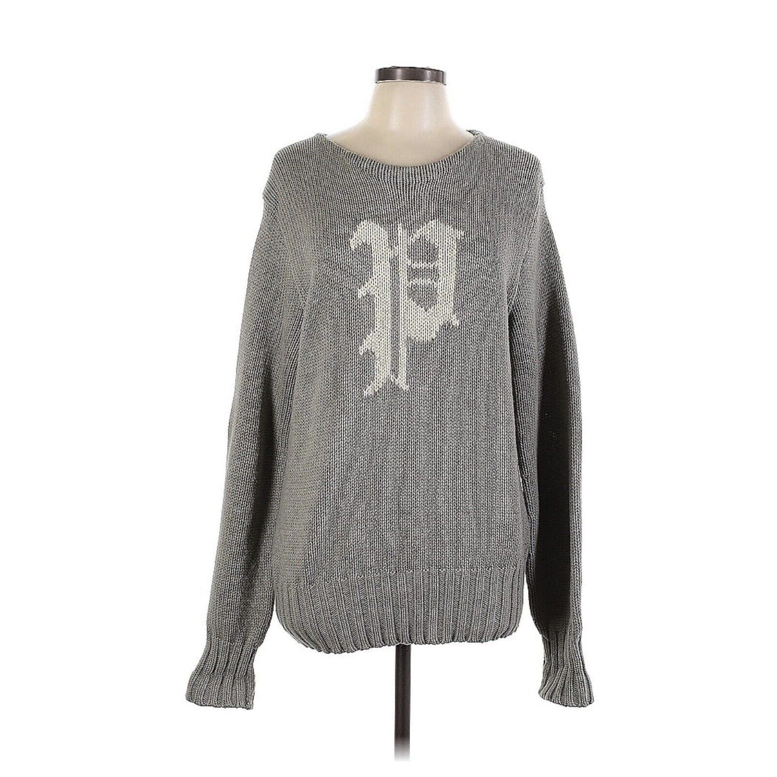 image of Polo Ralph Laurent Gothic P Logo Academia Grey Sweater Preppy, Men's (Size Large)