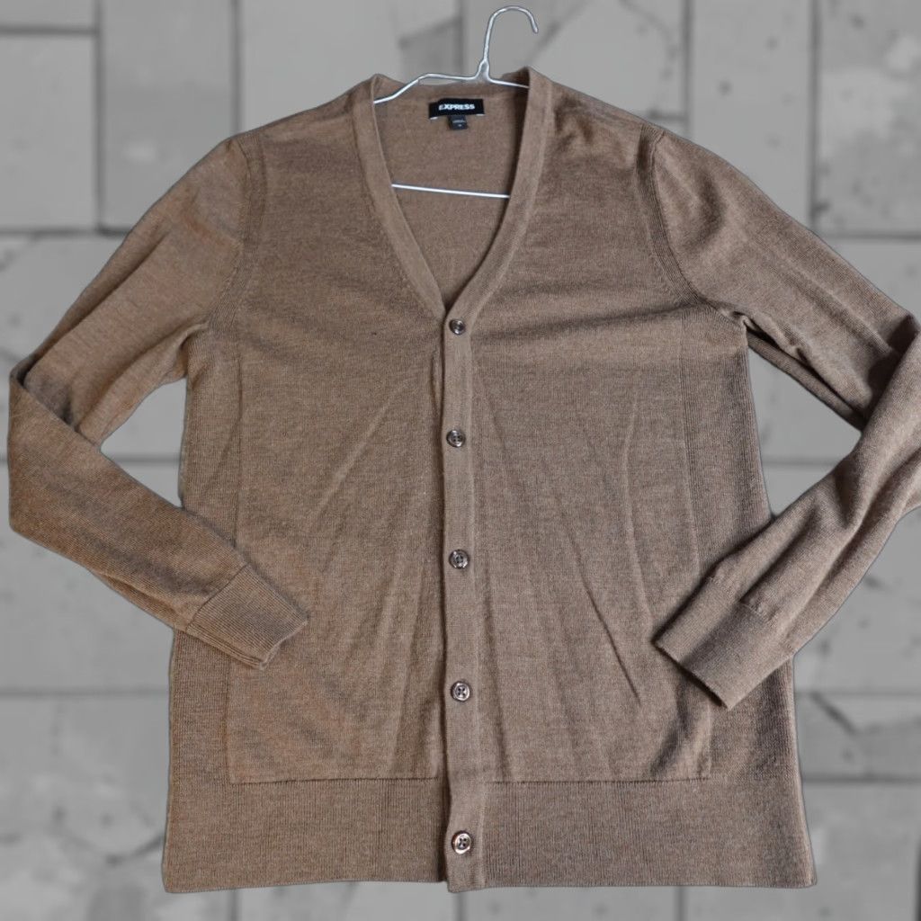 Express VINTAGE Express Cardigan Mens Sweater Express Cardigan Long Sleeve 100% Merino Wool Brown M Brown Mens Size US M / EU 48-50 / 2 - 1 Thumbnail