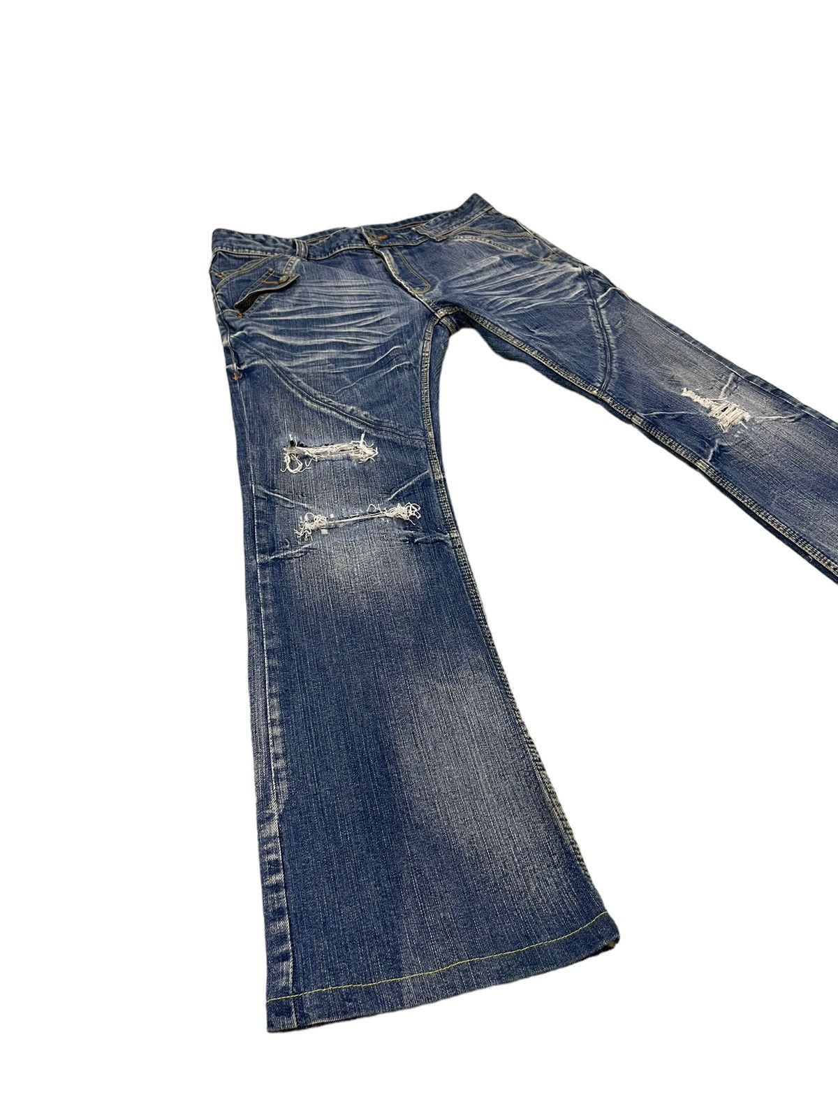 Japanese Brand Flare Jeans Nicole Club Distress Low Rise Boot Cut 7🟦1 Size US 35 - 1 Thumbnail