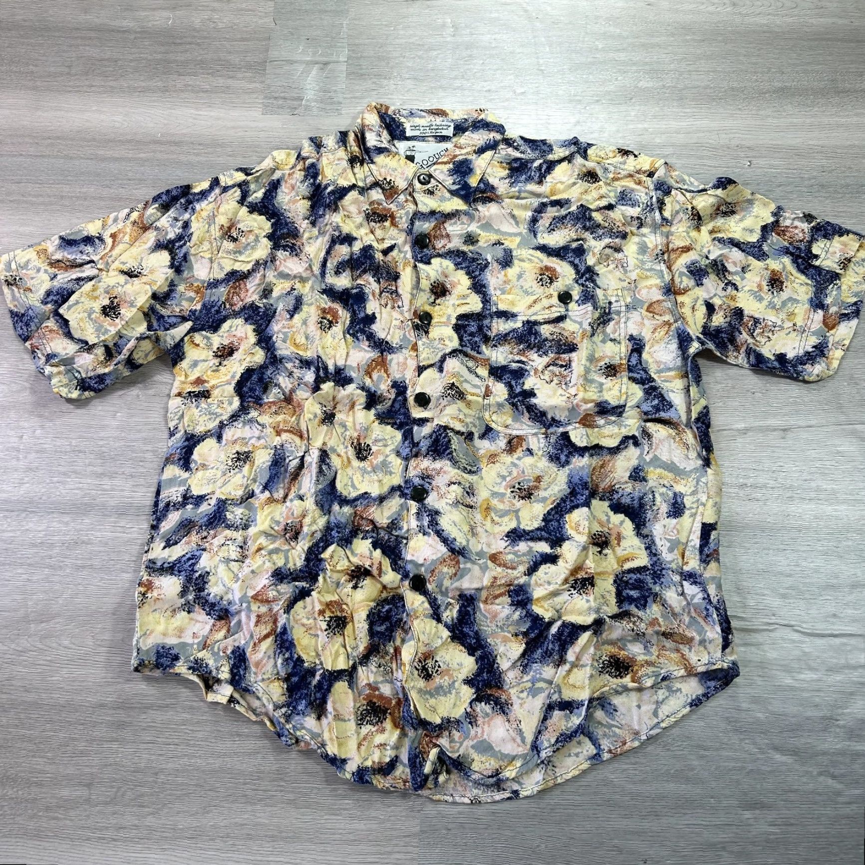 Vintage VINTAGE Goouch Shirt Mens M Beige Blue Floral Button Up Rayon Hawaiian Size US M / EU 48-50 / 2 - 2 Thumbnail