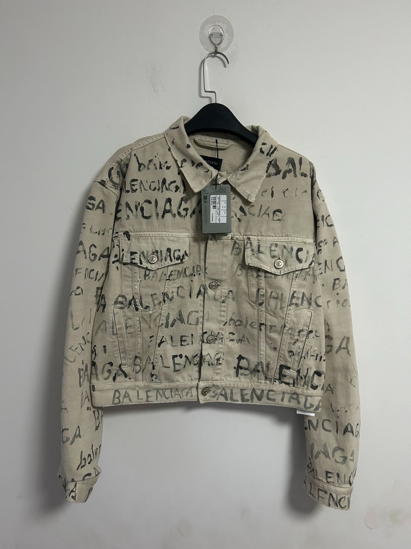 Balenciaga Balenciaga 24 White Graffiti Full Letter Logo Denim Jacket Size US M / EU 48-50 / 2 - 1 Thumbnail