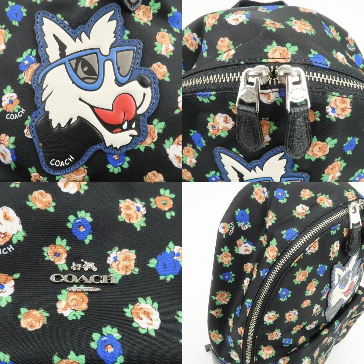 Coach Coach Charlie Floral Nylon & Leather Backpack Black Size ONE SIZE - 6 Thumbnail