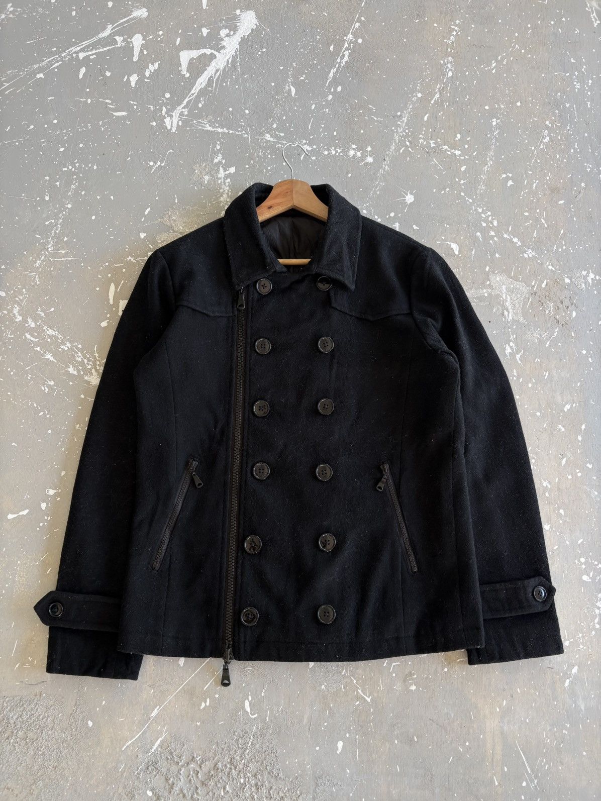 semanticdesign Semantic Design Black Double Breasted Wool Pea Coat Jacket Size US M / EU 48-50 / 2 - 1 Thumbnail
