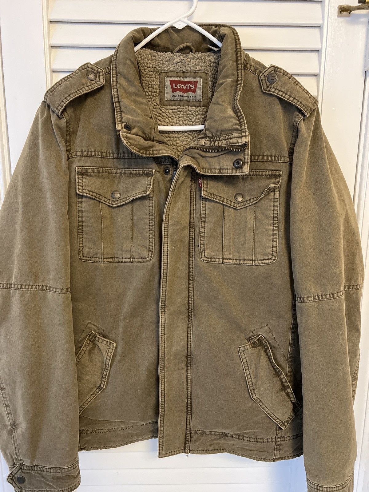 image of Levis Levi’S Khaki Military Sherpa Jacket in Brown, Men's (Size Small)