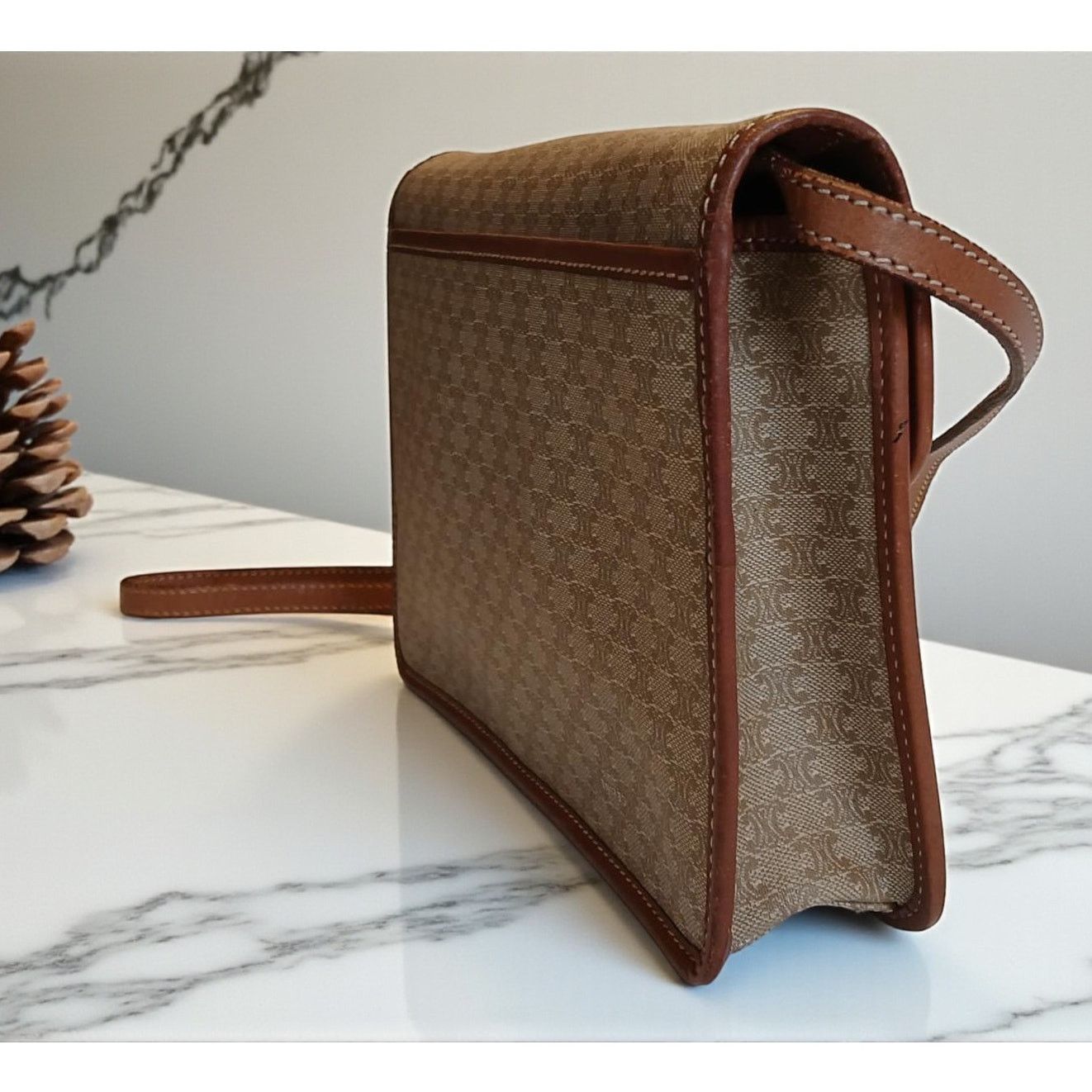 Celine Authentic Celine Triomphe Logo Macadam Beige Crossbody Bag Size ONE SIZE - 3 Thumbnail