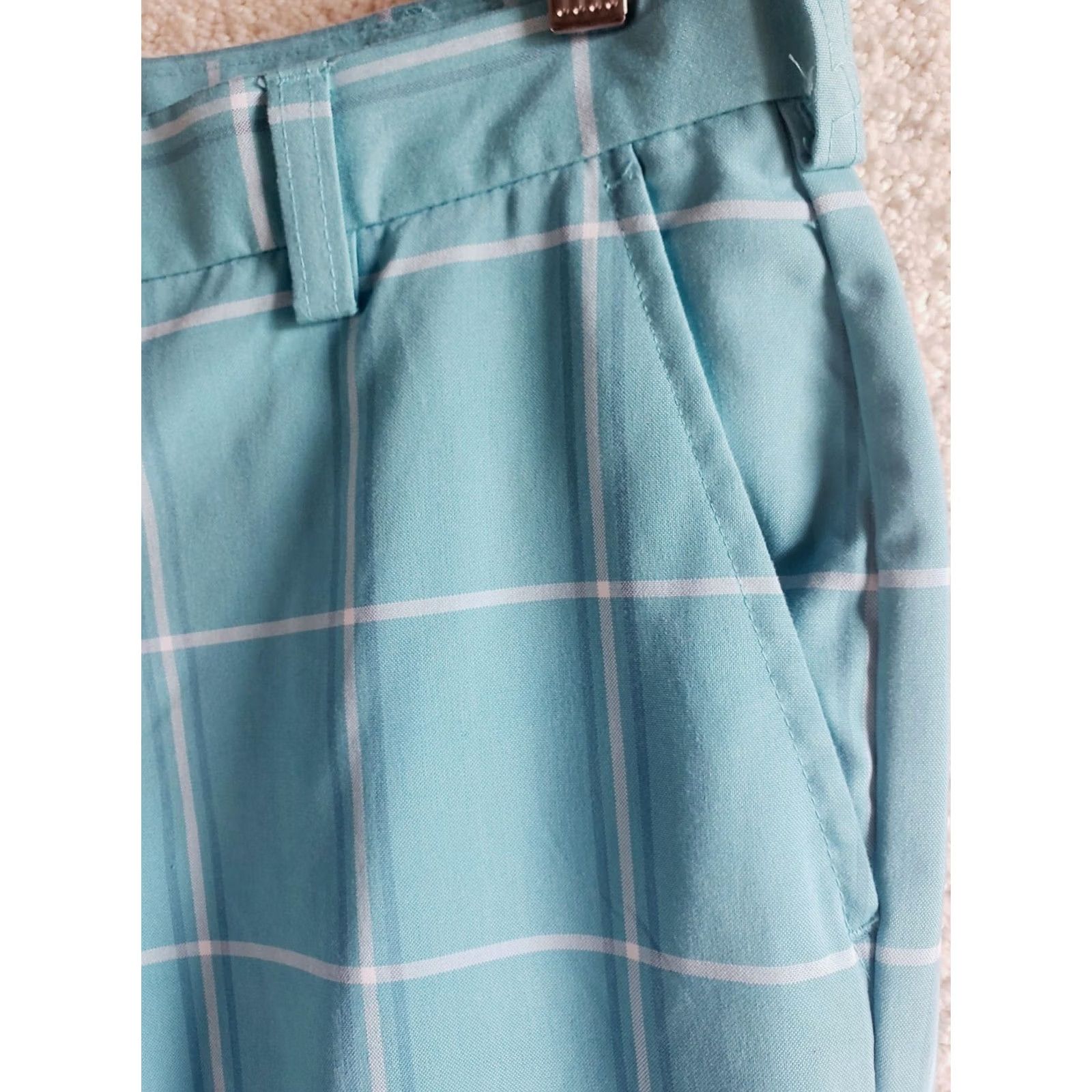 Izod Izod Golf Pants Men 32x30 Teal Blue-White Check Stretch Microfiber Slimming Pockets Zip Flat Front Regular Inseam 30" Machine Washable Size US 32 / EU 48 - 5 Thumbnail