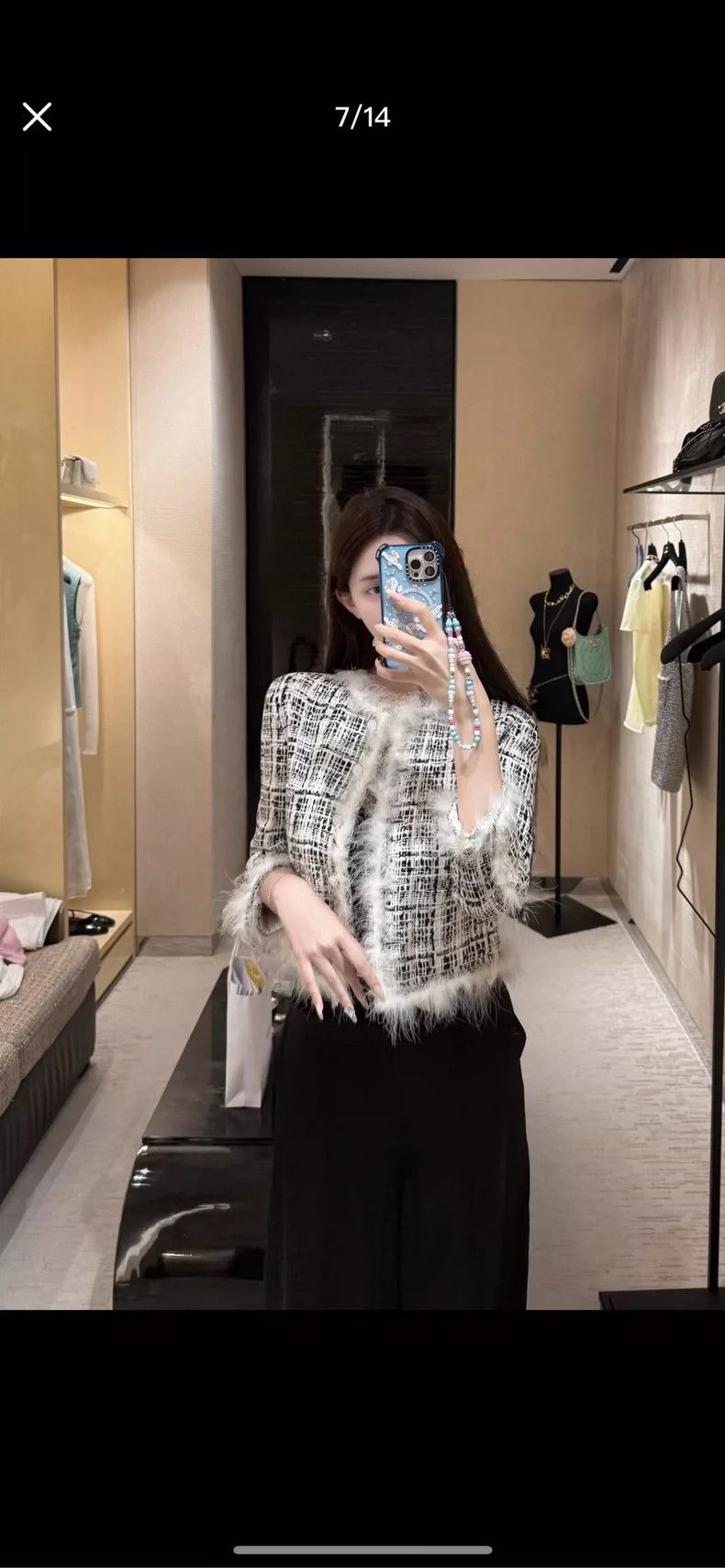 Chanel 25S black and white feather rolled-edged jacket 250