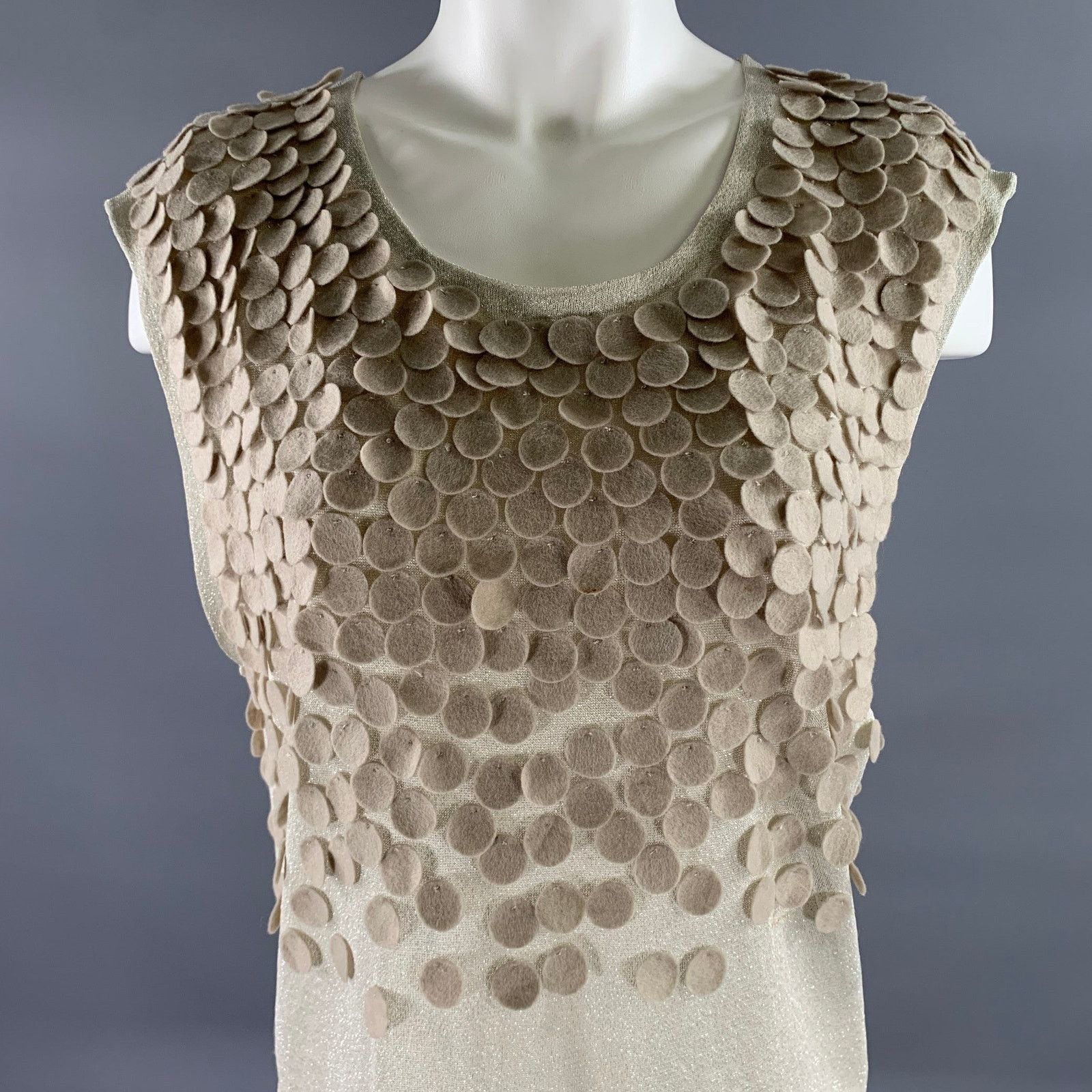 3.1 Phillip Lim PHILLIP LIM Beige Metallic Silk Cotton Sleeveless Top Size L / US 10 / IT 46 - 2 Thumbnail