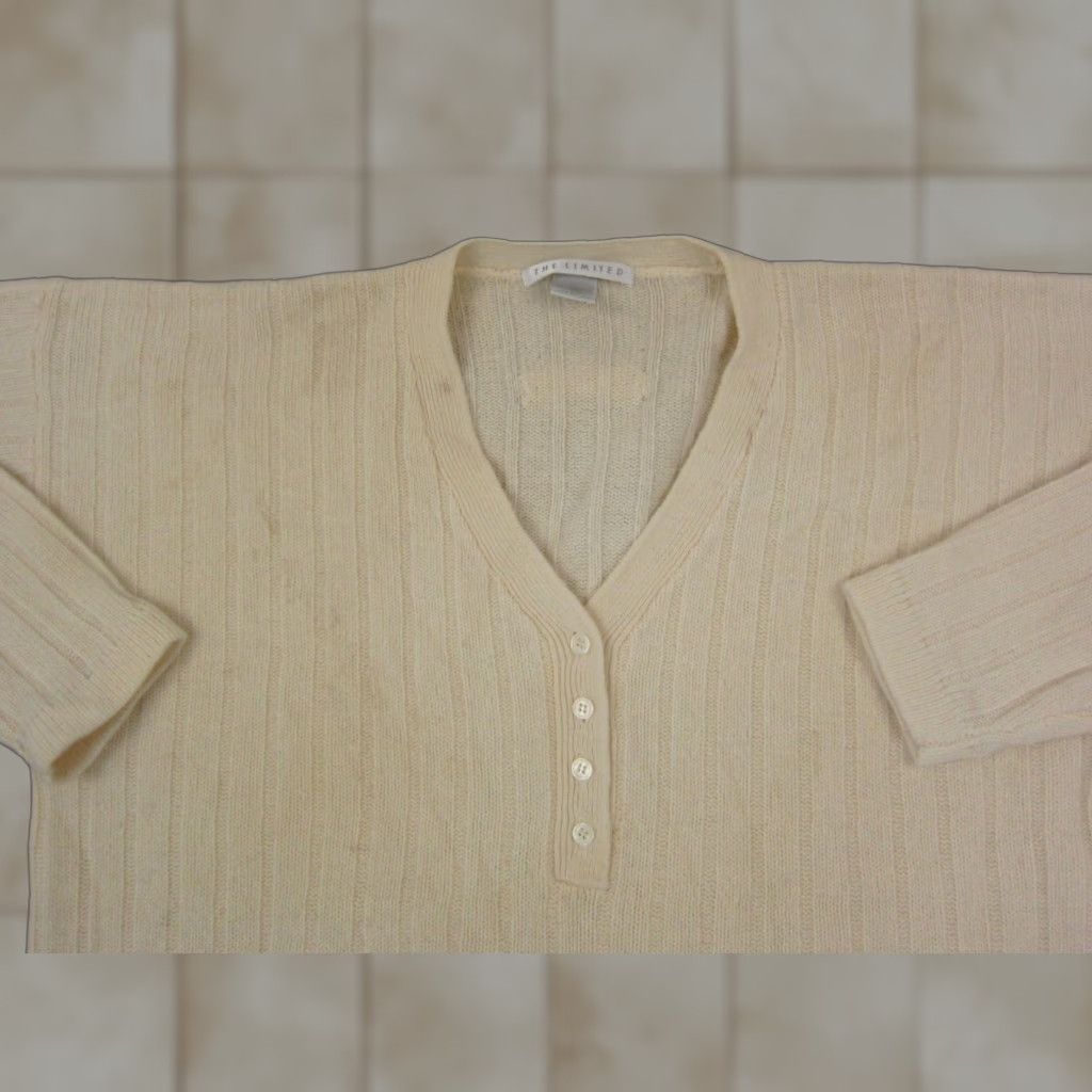 Vintage VINTAGE The Limited Sweater Womens Large Yellow Lambswool Angora Henley 90s Size L / US 10 / IT 46 - 1 Thumbnail